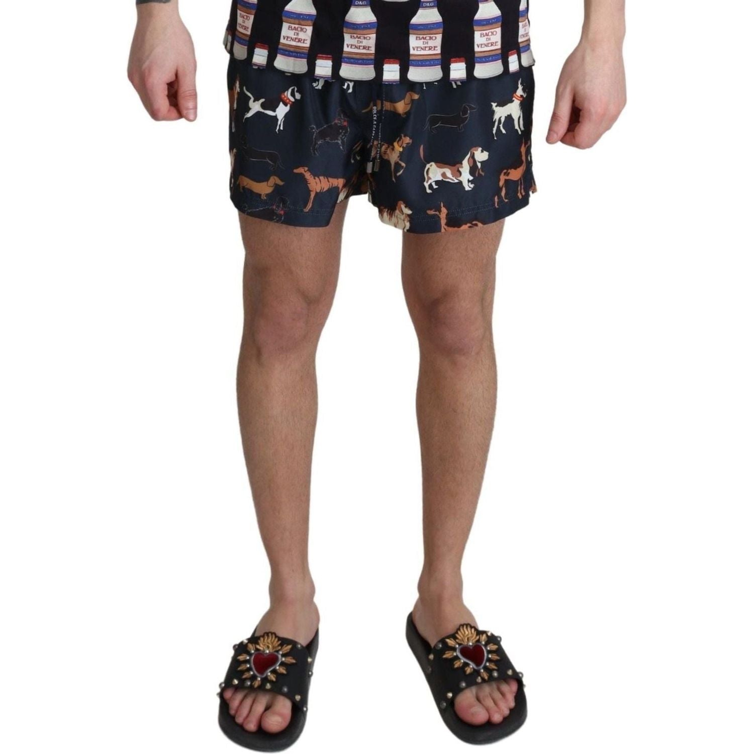 Dolce & Gabbana | Blue Dog Print Beachwear Shorts Men Swimwear  | McRichard Designer Brands