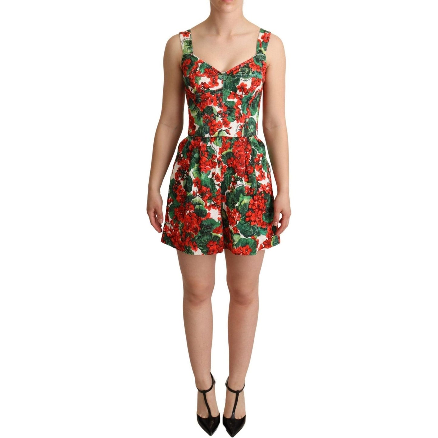 Dolce & Gabbana | Red Geranium Print Shorts Jumpsuit Dress WOMAN DRESSES | McRichard Designer Brands