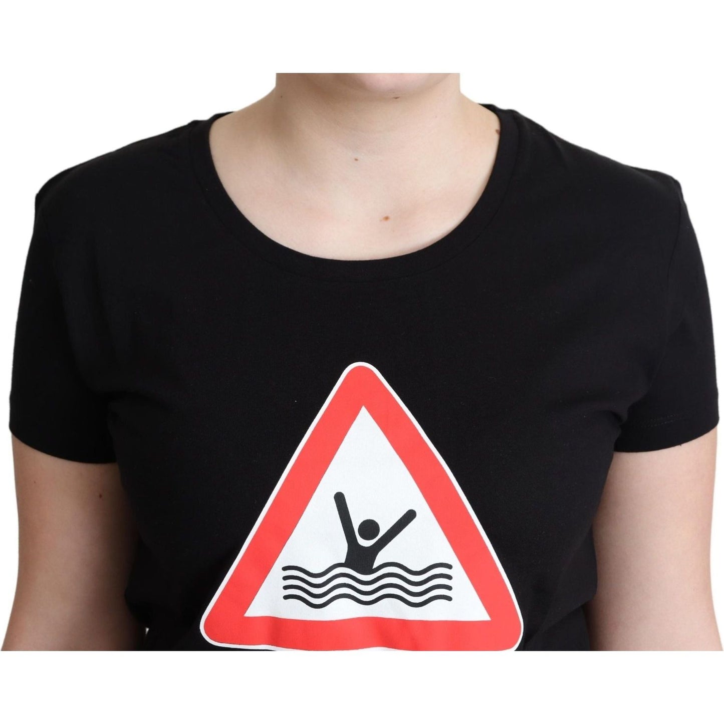 Moschino | Black Cotton Swim Graphic Triangle Print  T-shirt | 89.00 - McRichard Designer Brands