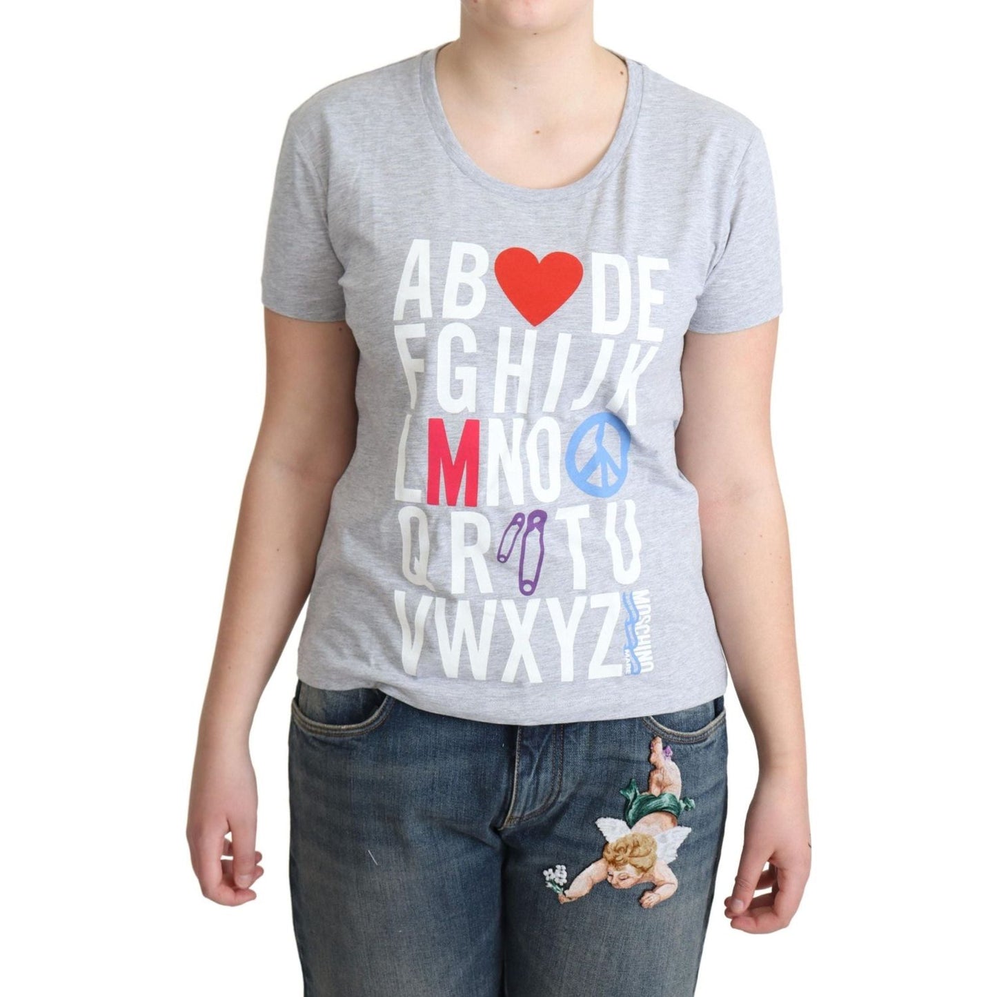Moschino | Gray Cotton Alphabet Letter Print T-shirt | 89.00 - McRichard Designer Brands