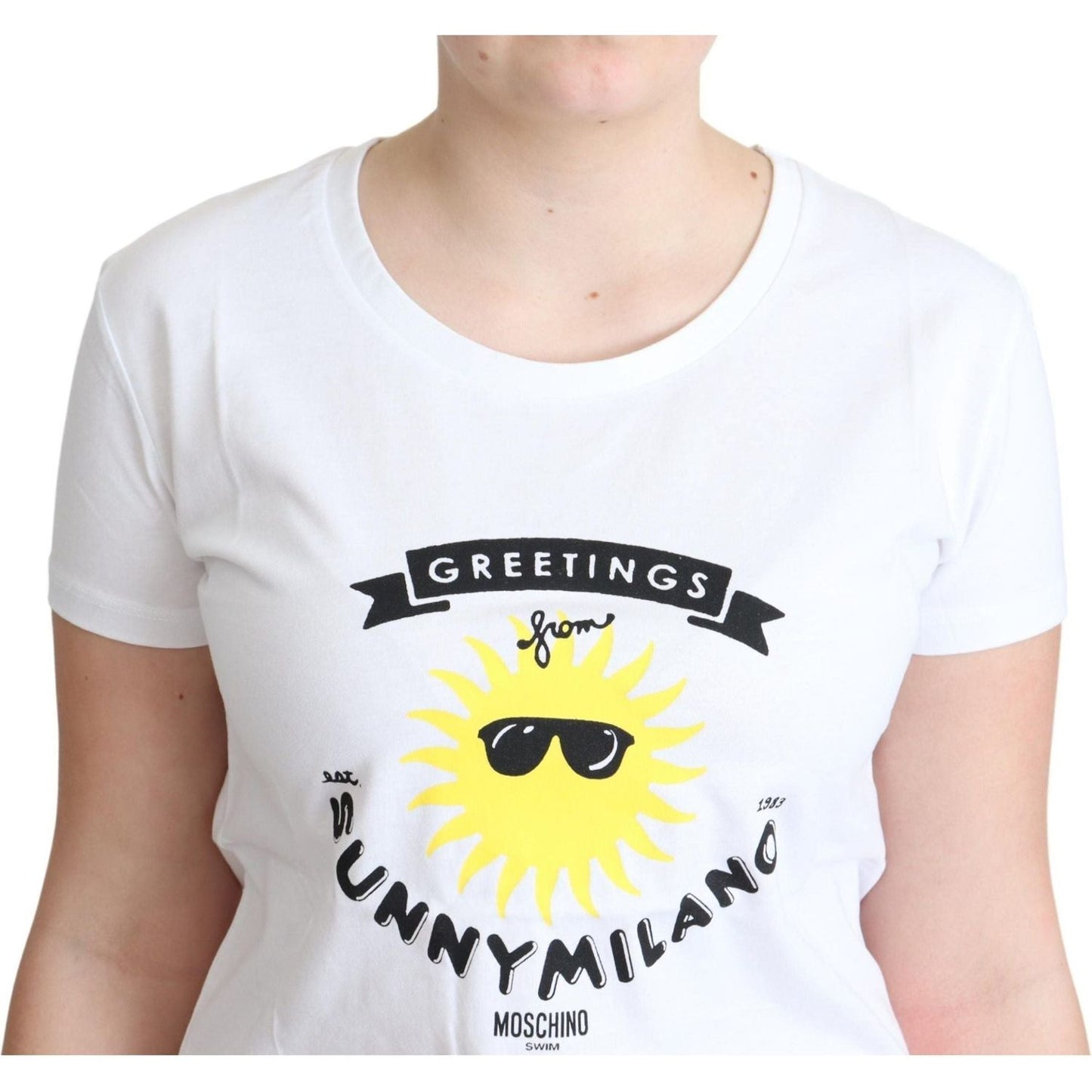 Moschino | White Cotton Sunny Milano Print T-shirt | 89.00 - McRichard Designer Brands