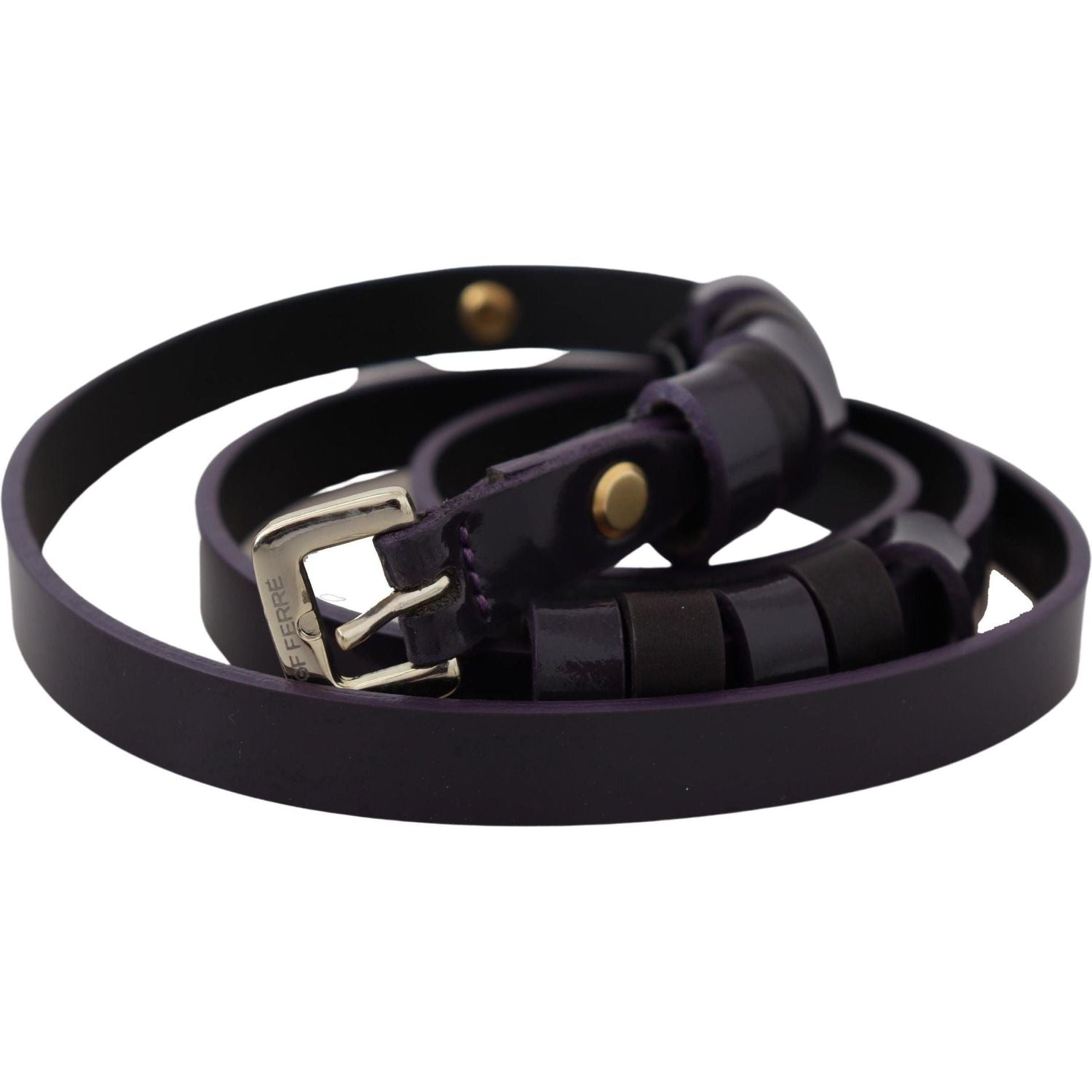 GF Ferre | Black Leather Thin Gold Metal Chrome Buckle Belt - McRichard Designer Brands