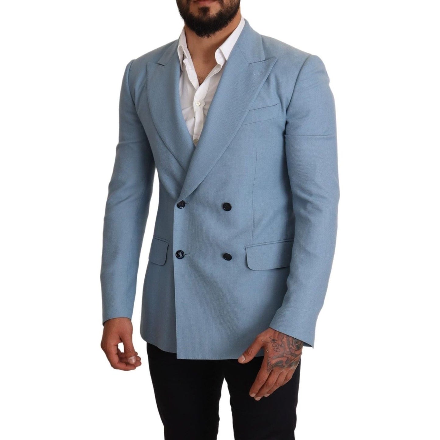 Dolce & Gabbana | Blue Cashmere Silk Slim Fit Blazer Jacket | McRichard Designer Brands