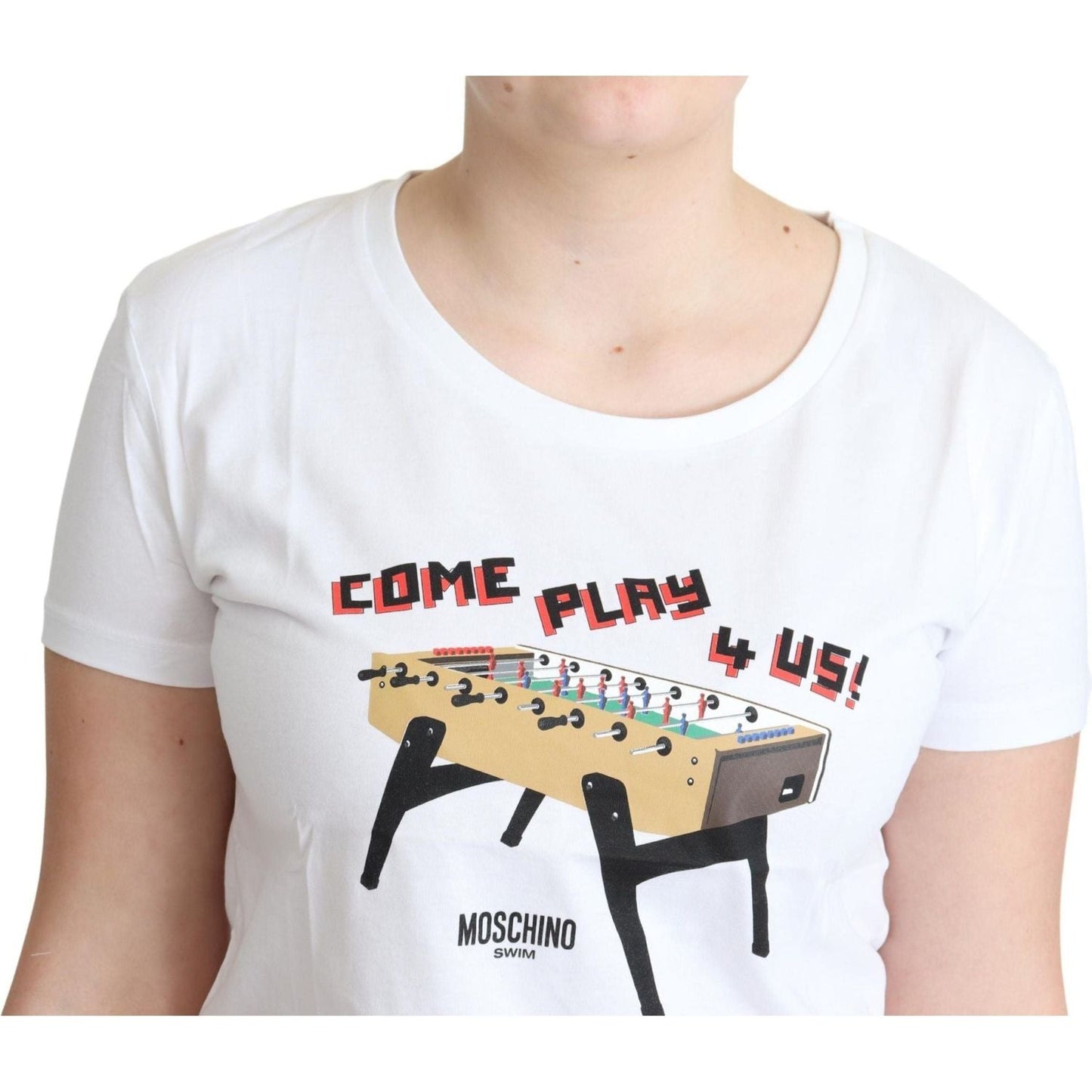Moschino | White Cotton Come Play 4 Us Print Tops T-shirt | 89.00 - McRichard Designer Brands