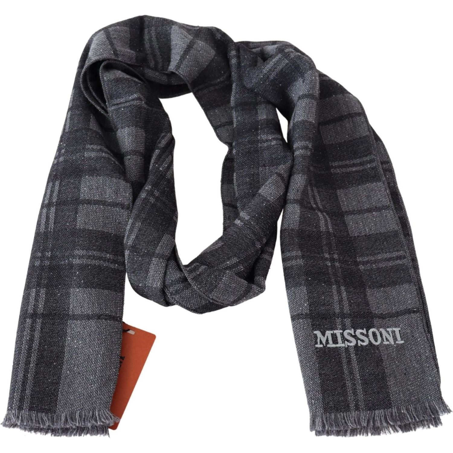 Missoni | Gray Wool Knit Plaid Unisex Neck Wrap Shawl Scarf  | McRichard Designer Brands