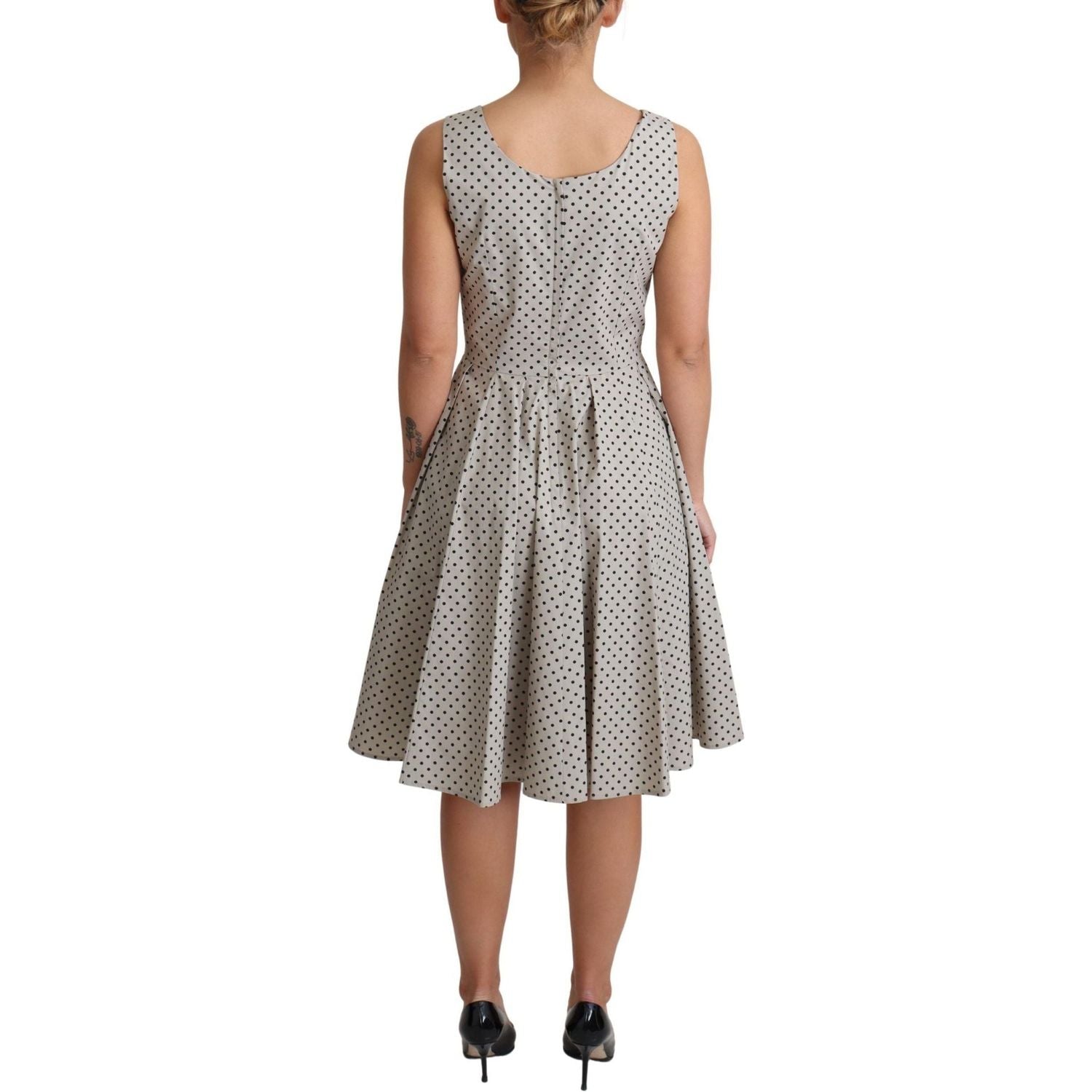 Dolce & Gabbana | Beige Polka Dotted Cotton A-Line Dress Dresses | McRichard Designer Brands