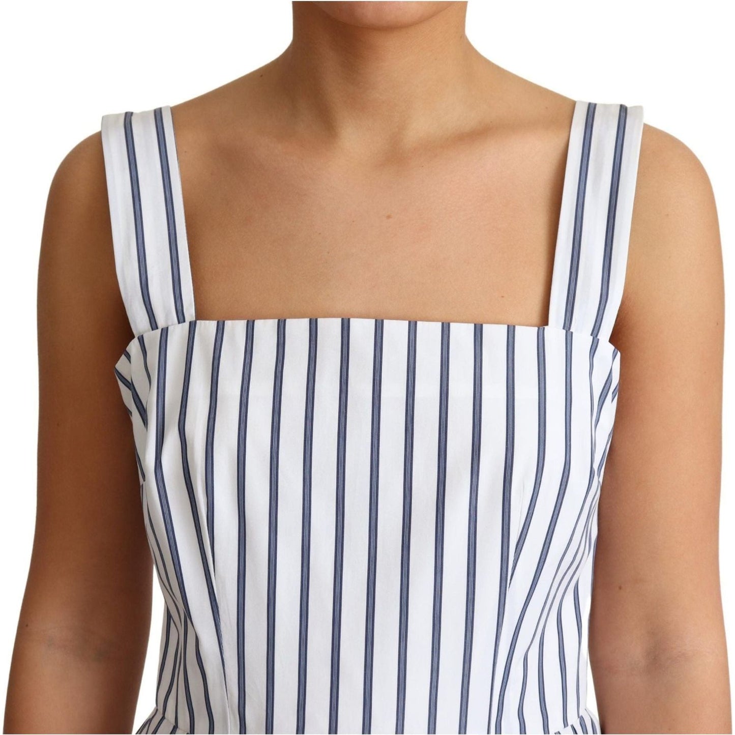 Dolce & Gabbana | White Blue Striped Cotton A-Line Dress  | McRichard Designer Brands