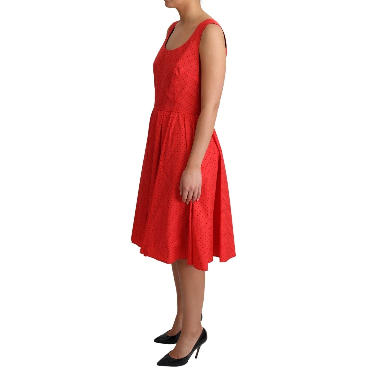 Dolce & Gabbana | Red Polka Dotted Cotton A-Line  Dress  | McRichard Designer Brands