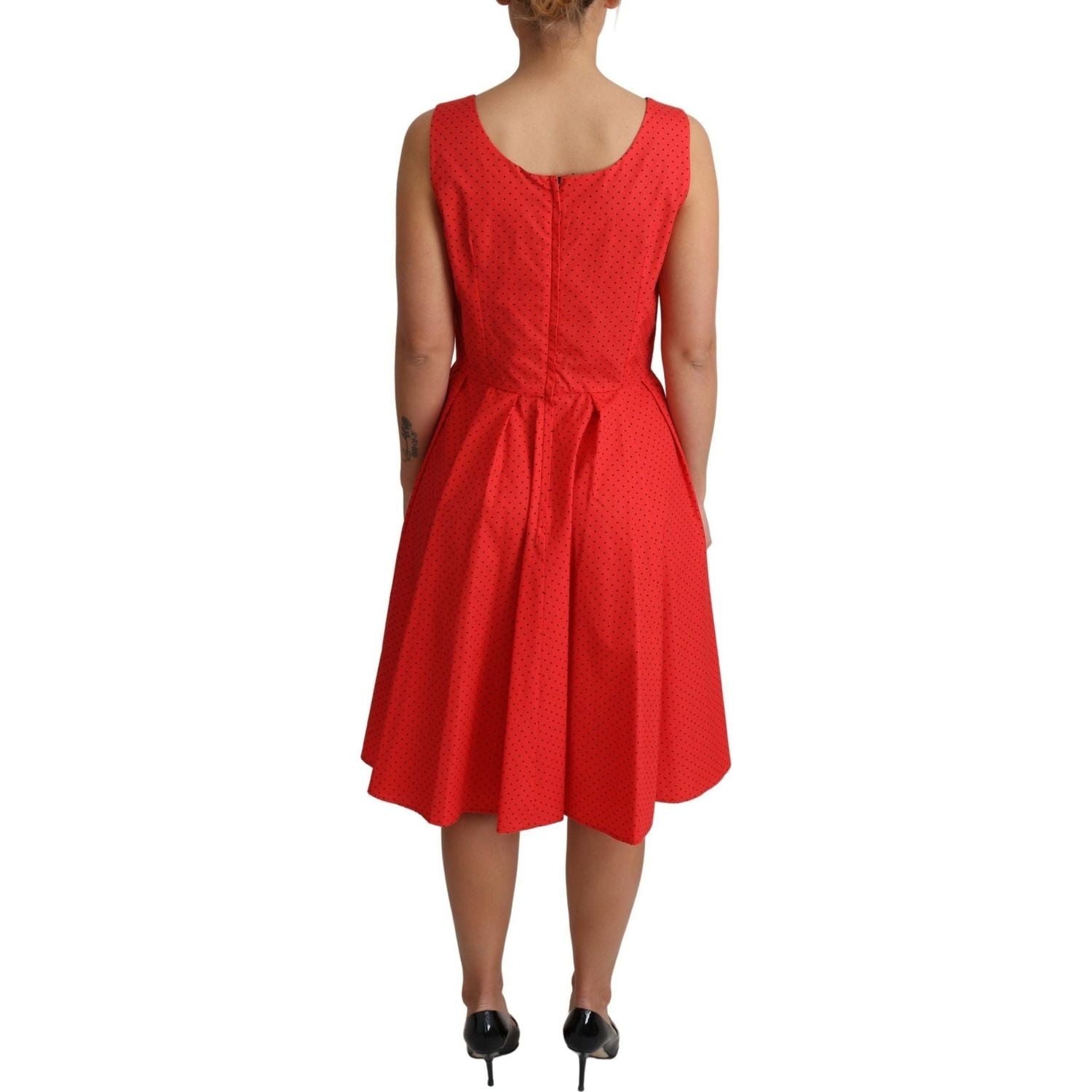 Dolce & Gabbana | Red Polka Dotted Cotton A-Line  Dress  | McRichard Designer Brands