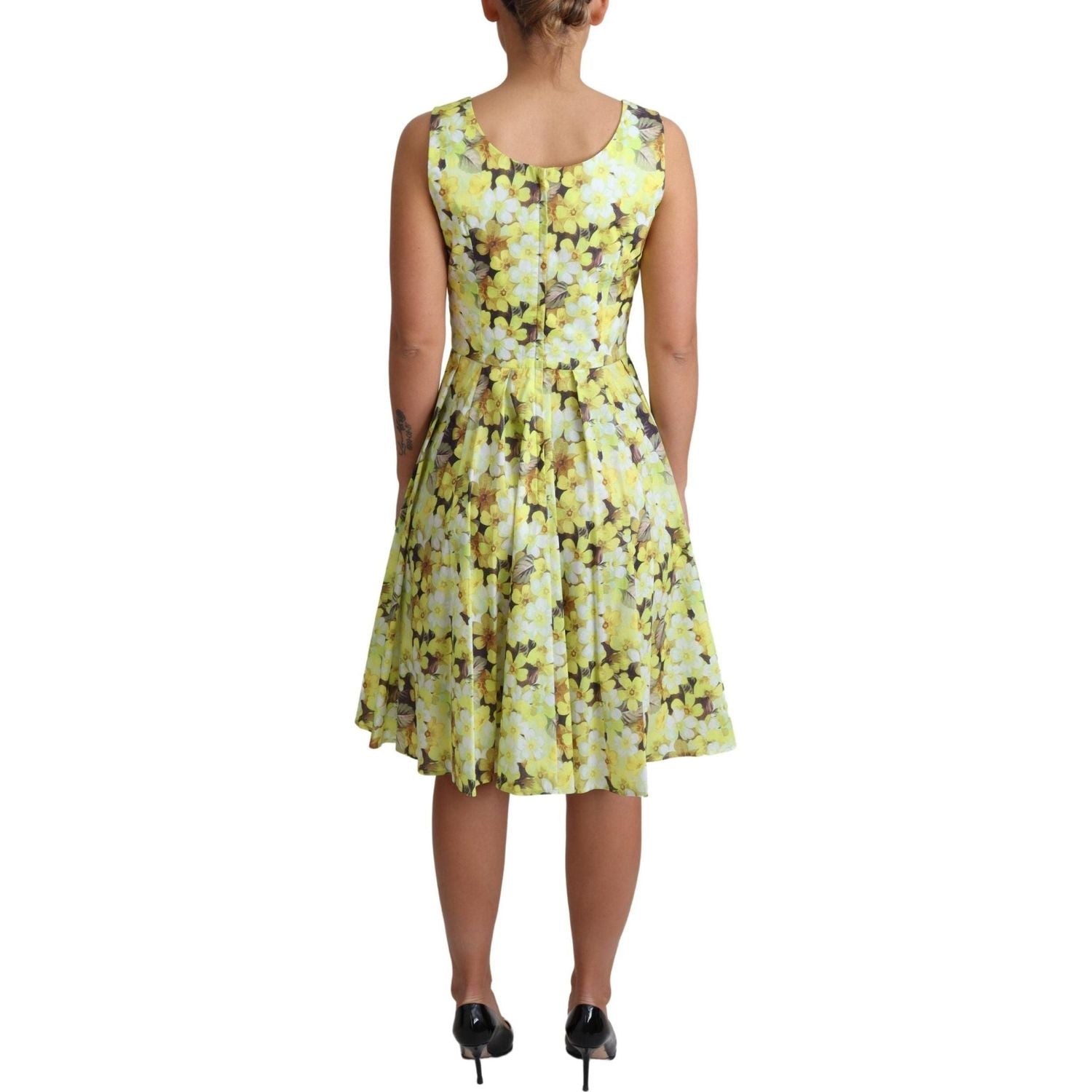 Dolce & Gabbana | Yellow Floral Cotton Stretch Gown Dress  | McRichard Designer Brands