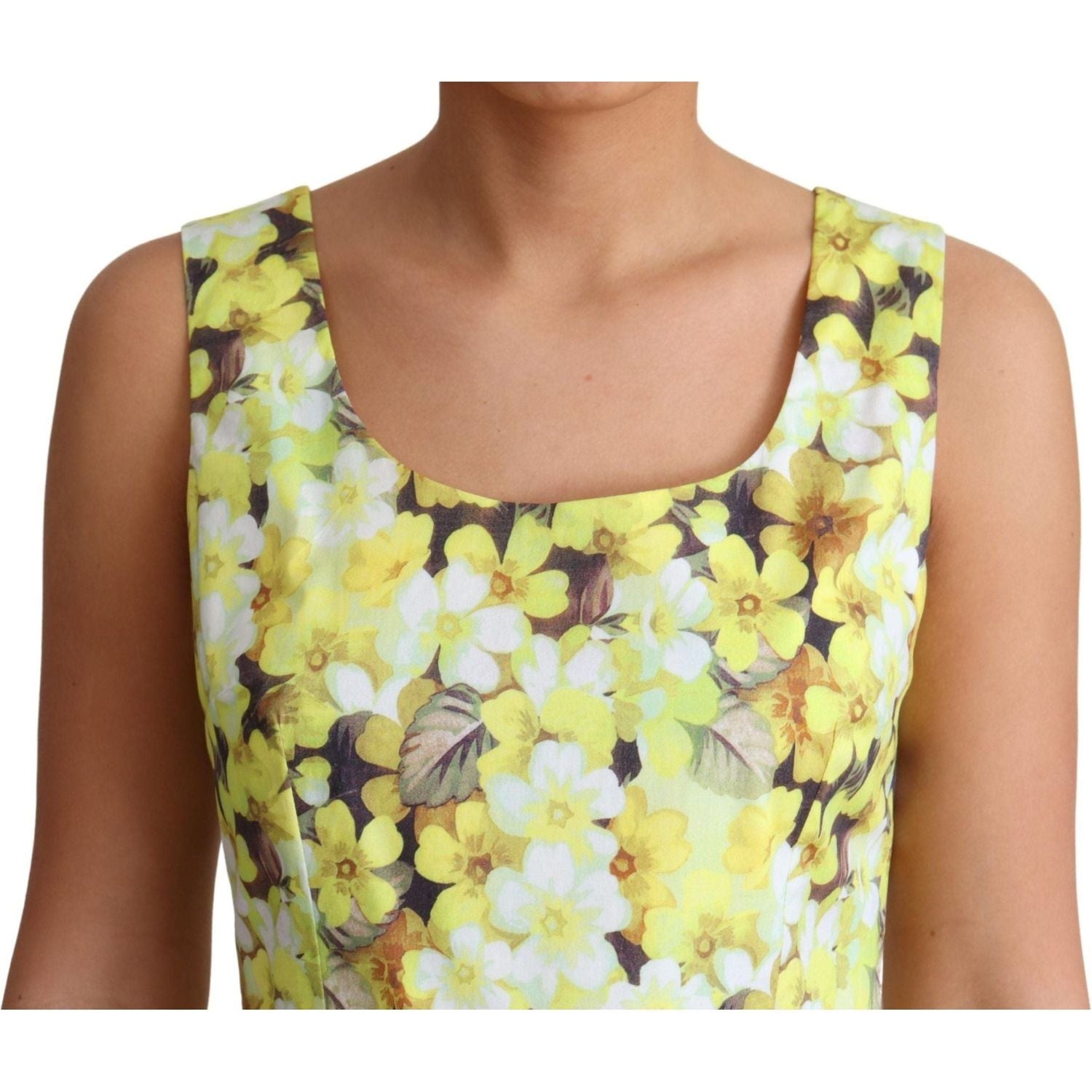 Dolce & Gabbana | Yellow Floral Cotton Stretch Gown Dress  | McRichard Designer Brands