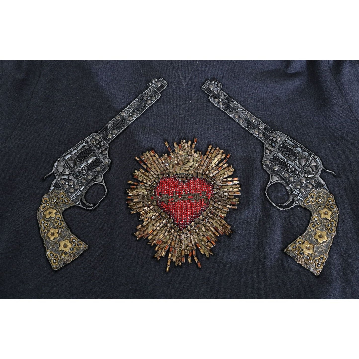Dolce & Gabbana | Gray Hooded Red Crystal Heart Gun Sweater  | McRichard Designer Brands