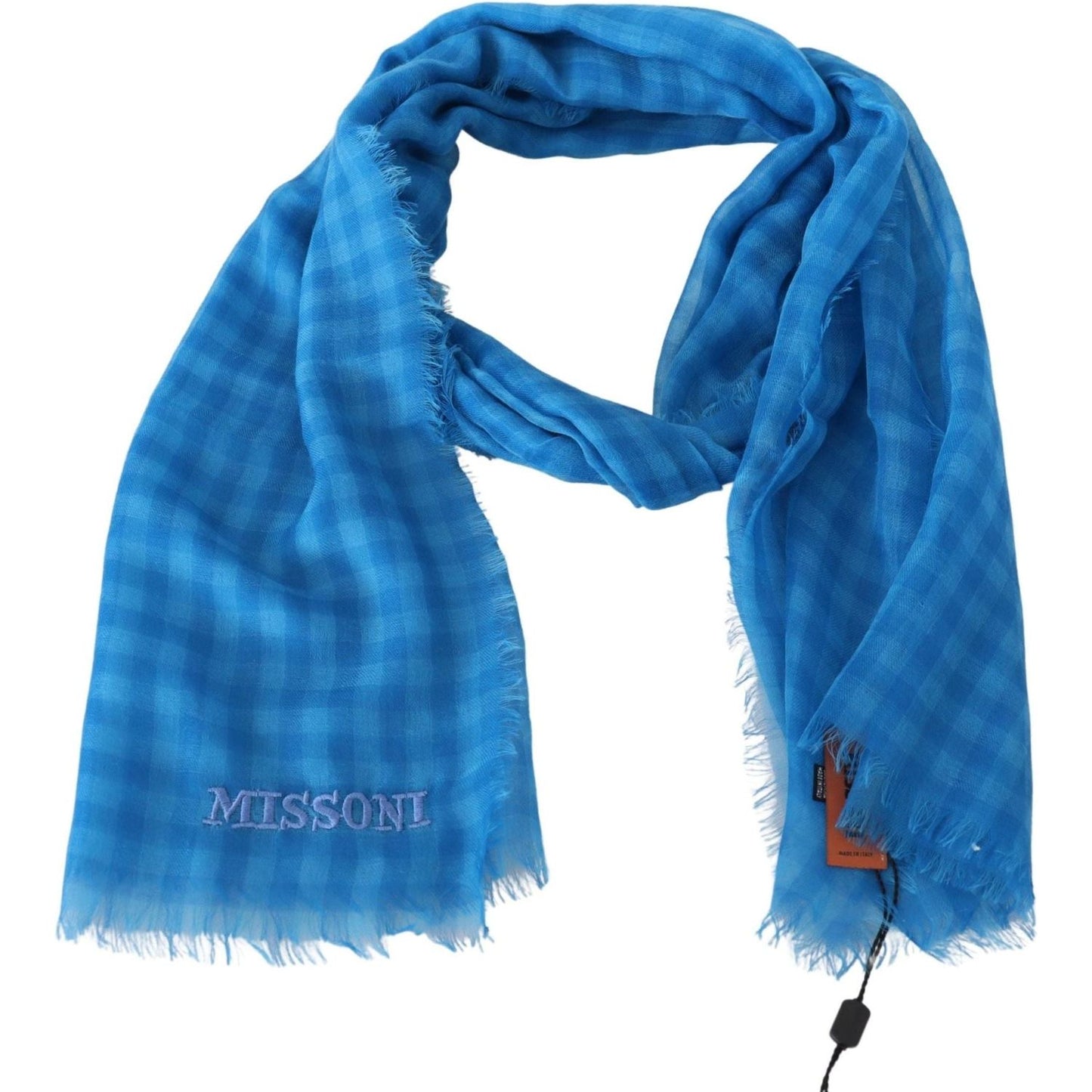 Missoni | Blue Checkered Cashmere Unisex Wrap Fringes Scarf | 219.00 - McRichard Designer Brands