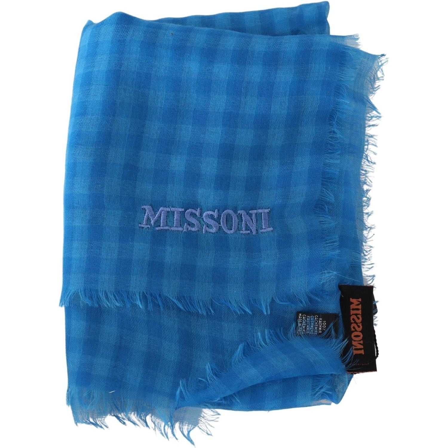 Missoni | Blue Checkered Cashmere Unisex Wrap Fringes Scarf | 219.00 - McRichard Designer Brands
