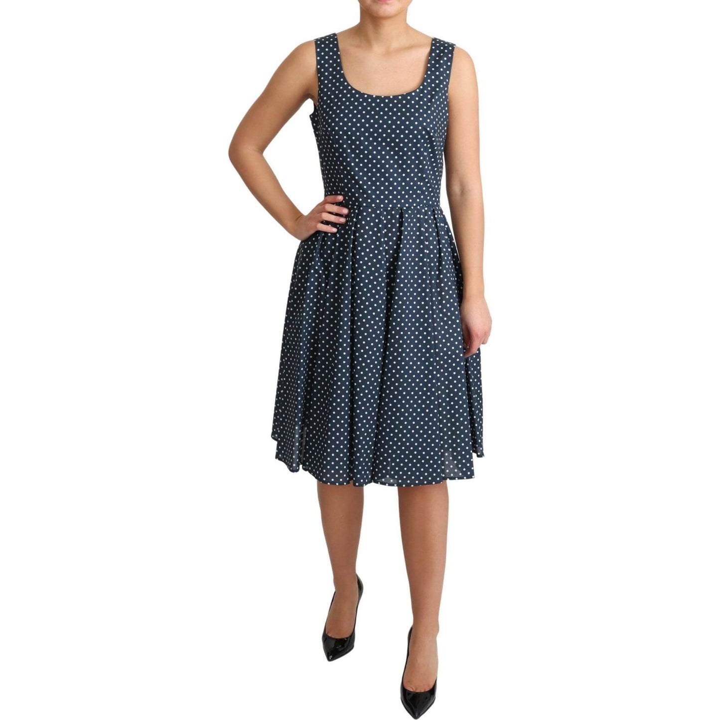 Dolce & Gabbana | Blue Dotted Cotton A-Line Gown Dress  | McRichard Designer Brands