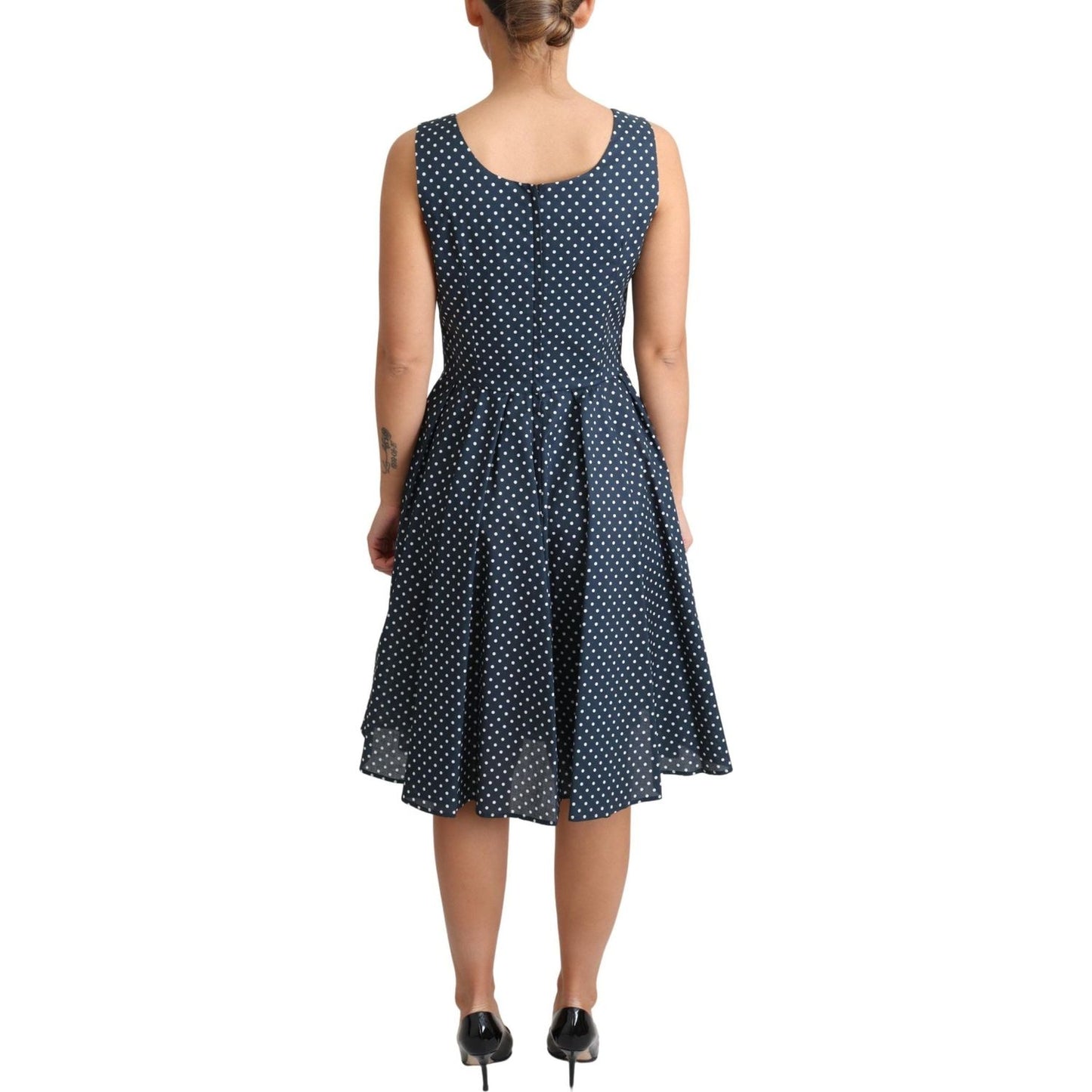 Dolce & Gabbana | Blue Dotted Cotton A-Line Gown Dress  | McRichard Designer Brands
