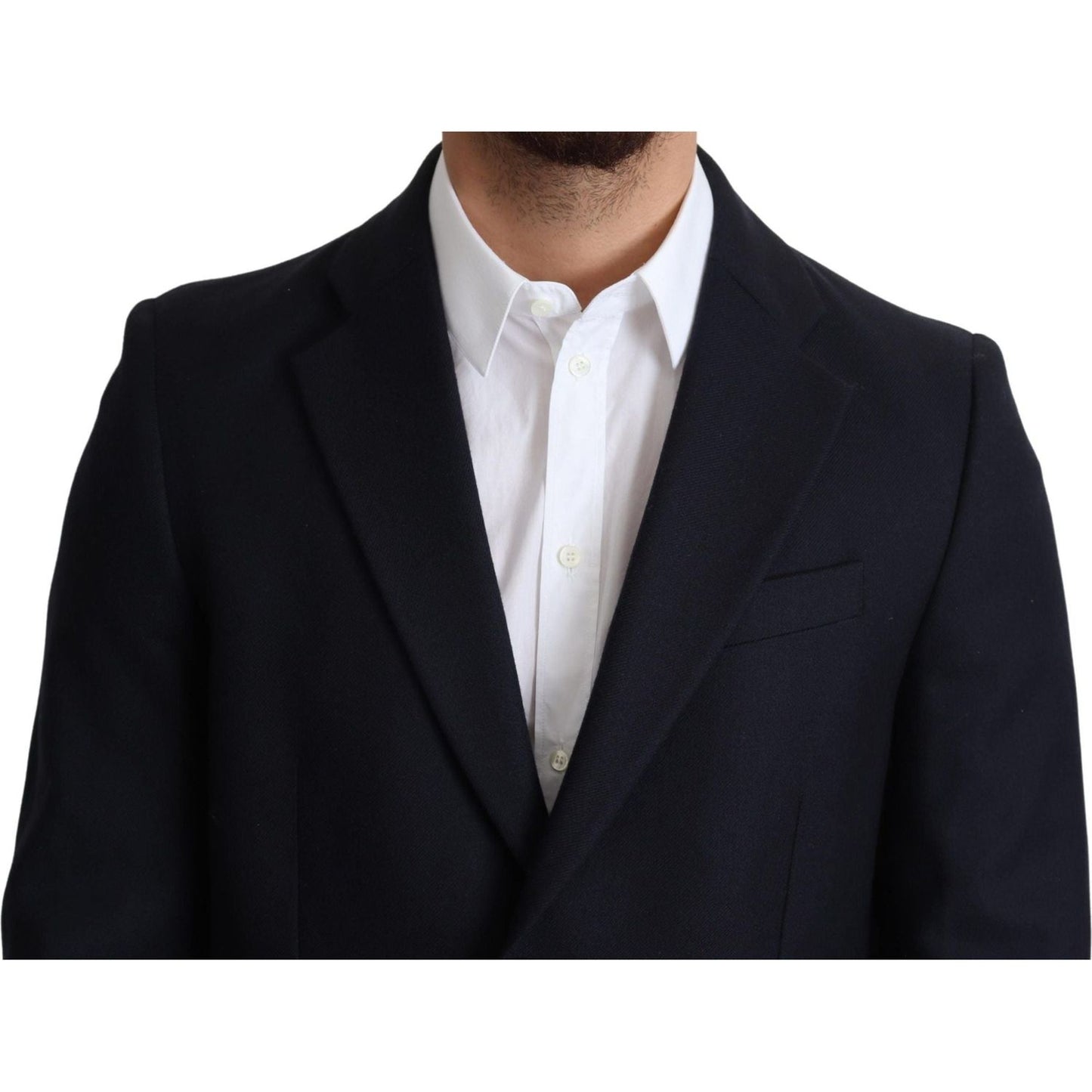 Dolce & Gabbana | Dark Blue Wool Single Breasted Coat Jacket | 879.00 - McRichard Designer Brands