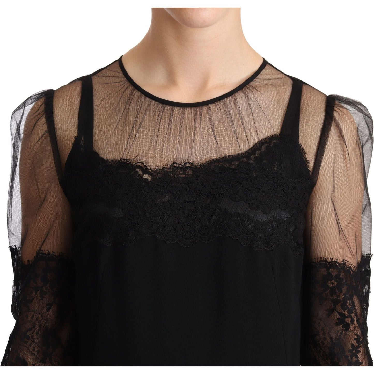 Dolce & Gabbana | Black Sheer Floral Lace Crystal Maxi Dress | McRichard Designer Brands