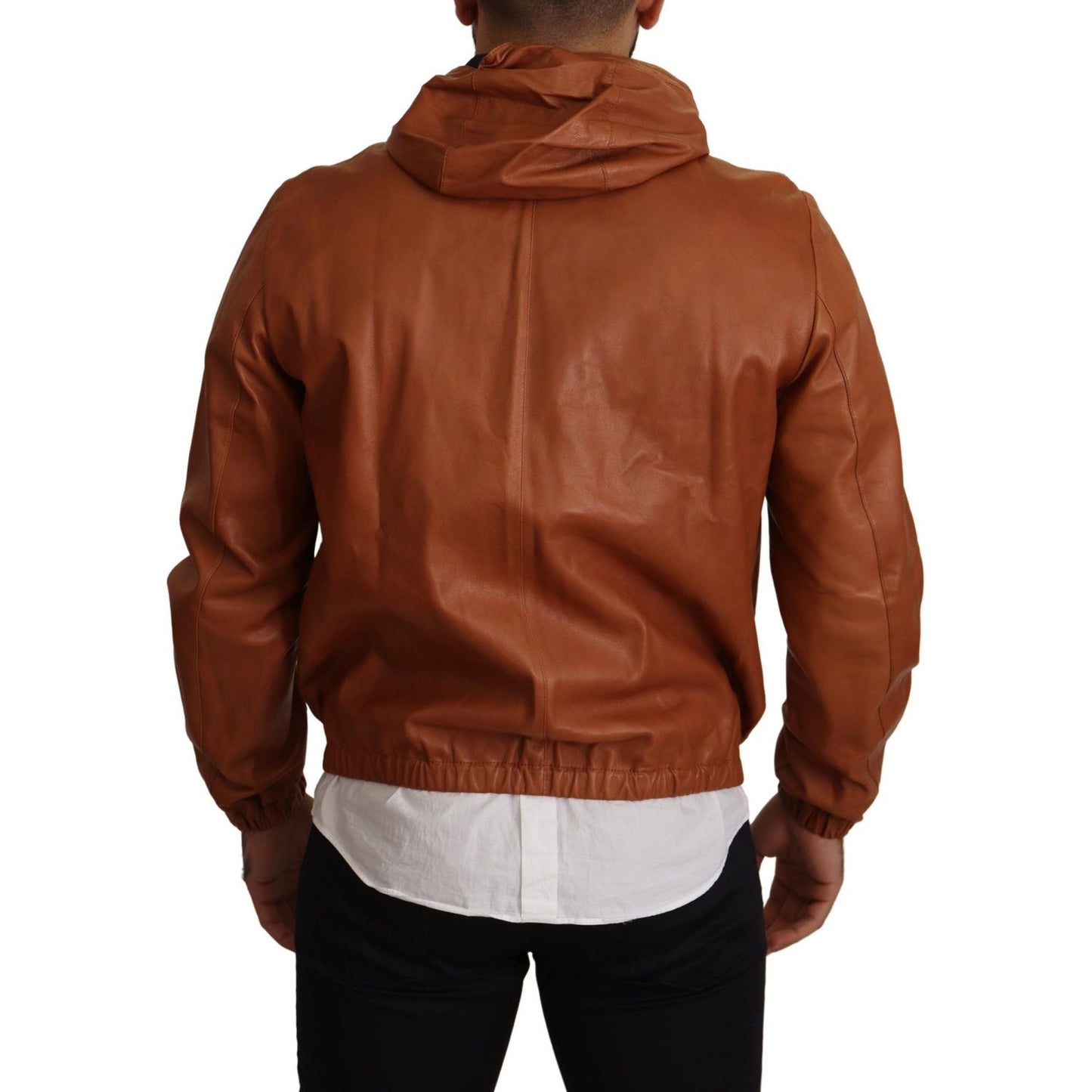 Dolce & Gabbana | Brown Leather Lambskin Hooded Coat Jacket | McRichard Designer Brands