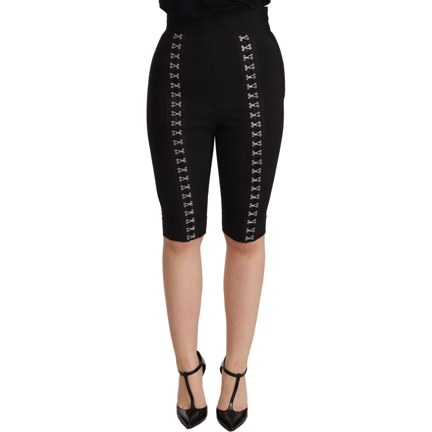 Dolce & Gabbana | Black Wool Stretch Slim Fit High Waist Shorts | McRichard Designer Brands