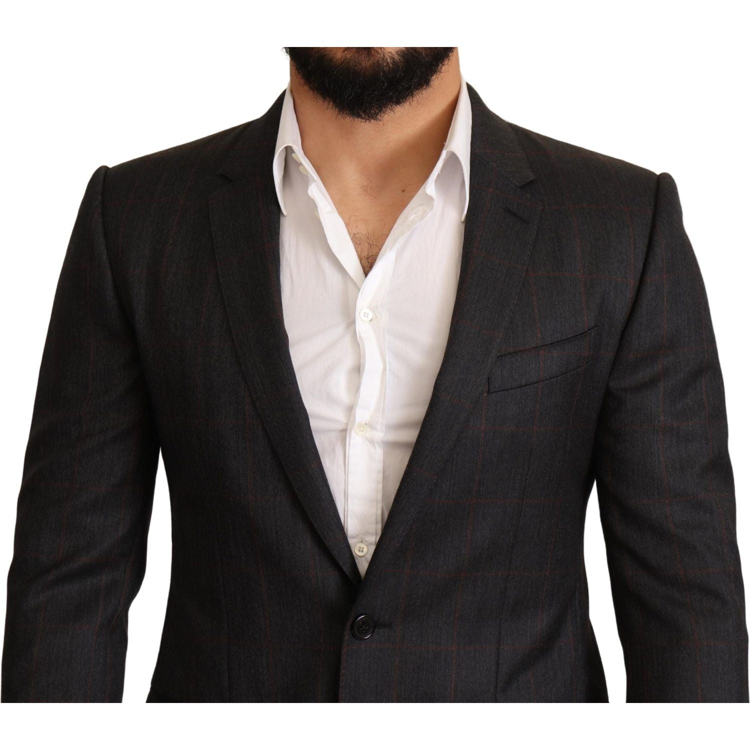 Dolce & Gabbana | Gray Check Wool Slim Fit Blazer Jacket | McRichard Designer Brands