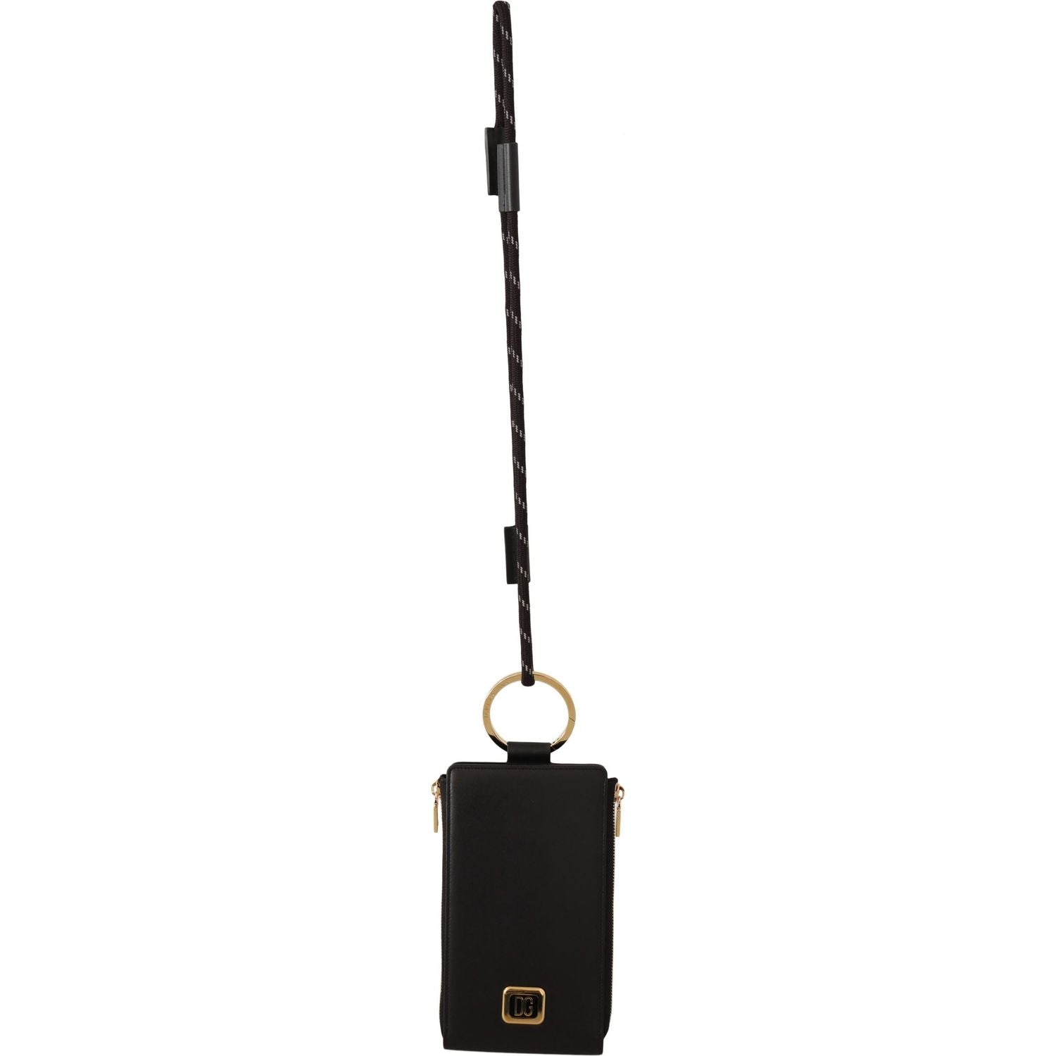 Dolce & Gabbana | Black Leather Logo Plaque Neck Strap Card Coin Wallet WOMAN WALLETS | McRichard Designer Brands