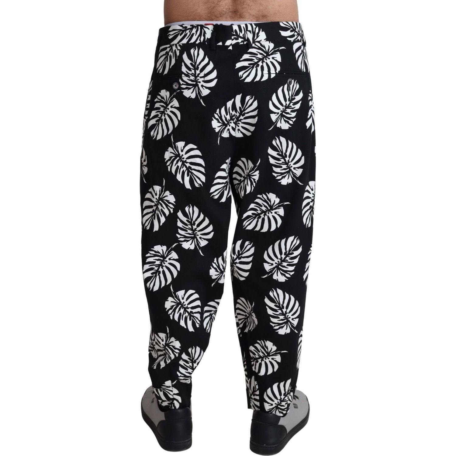 Dolce & Gabbana | Black Leaf Cotton Stretch Trouser Pants Pants | 369.00 - McRichard Designer Brands