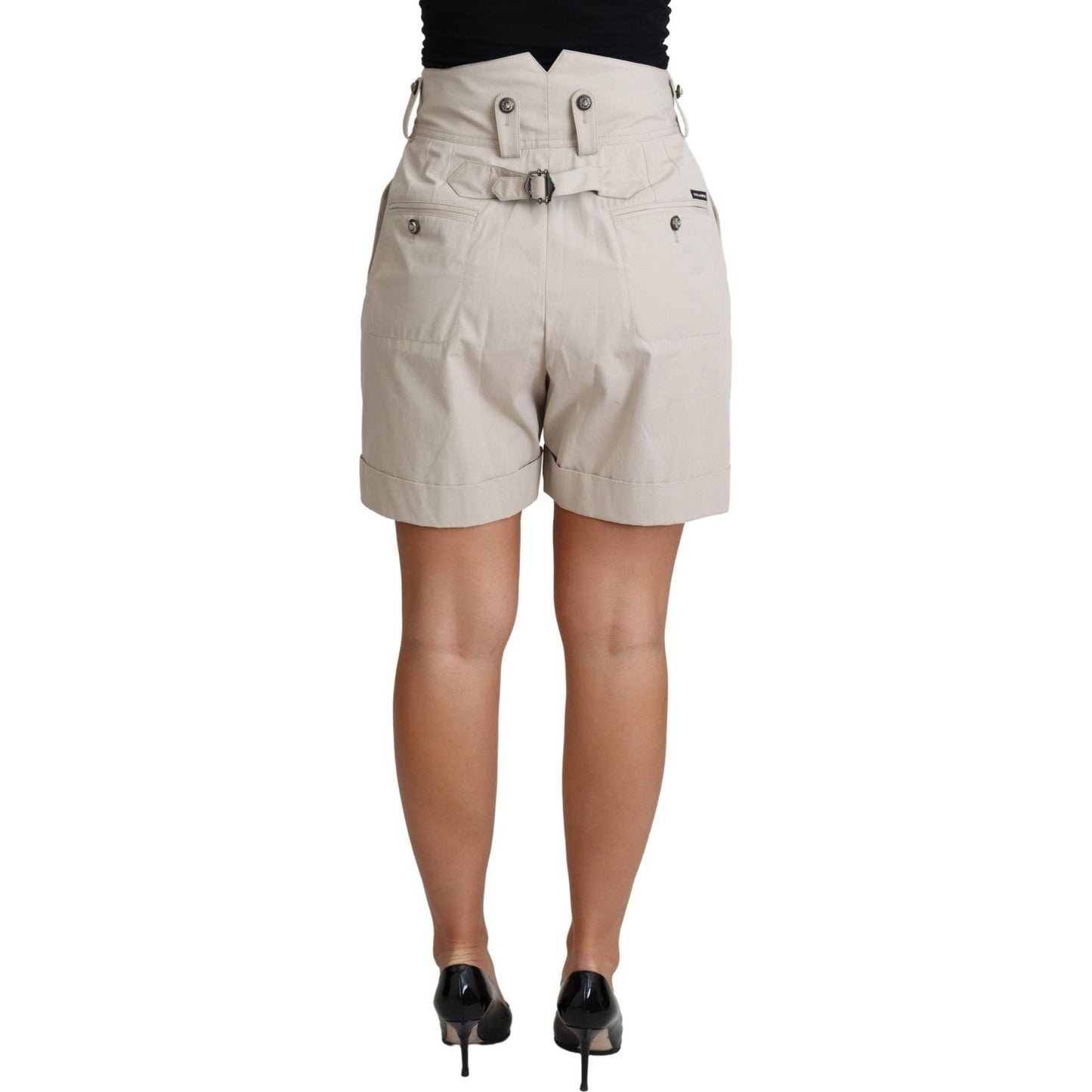 Dolce & Gabbana | Beige Cotton Pleated High Waist Casual Shorts | 399.00 - McRichard Designer Brands