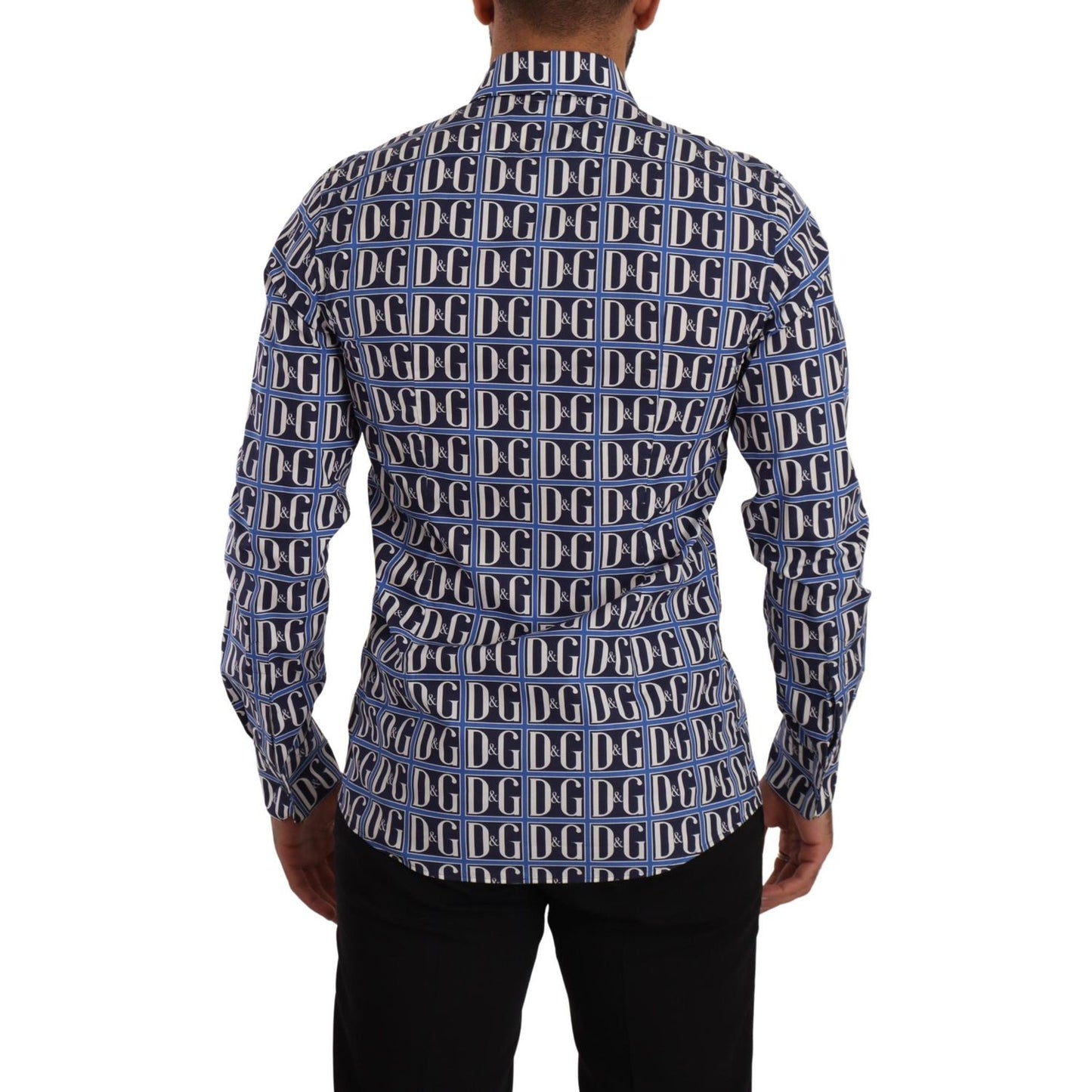 Dolce & Gabbana | Blue Logo Mania Slim Fit Cotton Shirt | McRichard Designer Brands
