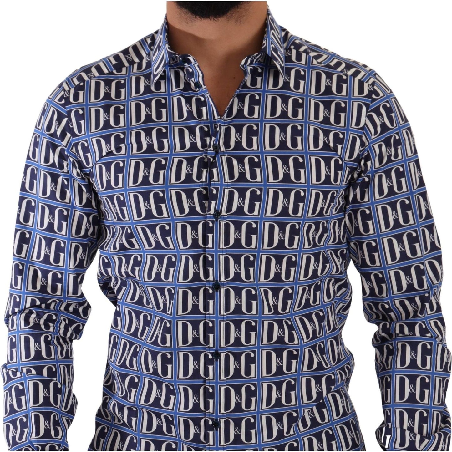 Dolce & Gabbana | Blue Logo Mania Slim Fit Cotton Shirt | McRichard Designer Brands