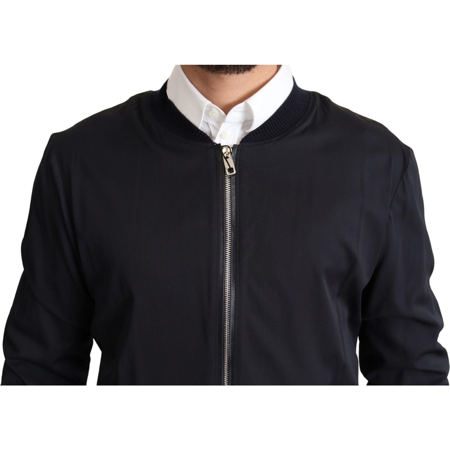 Dolce & Gabbana | Blue Silk Coat Short Bomber Men Jacket | 1169.00 - McRichard Designer Brands