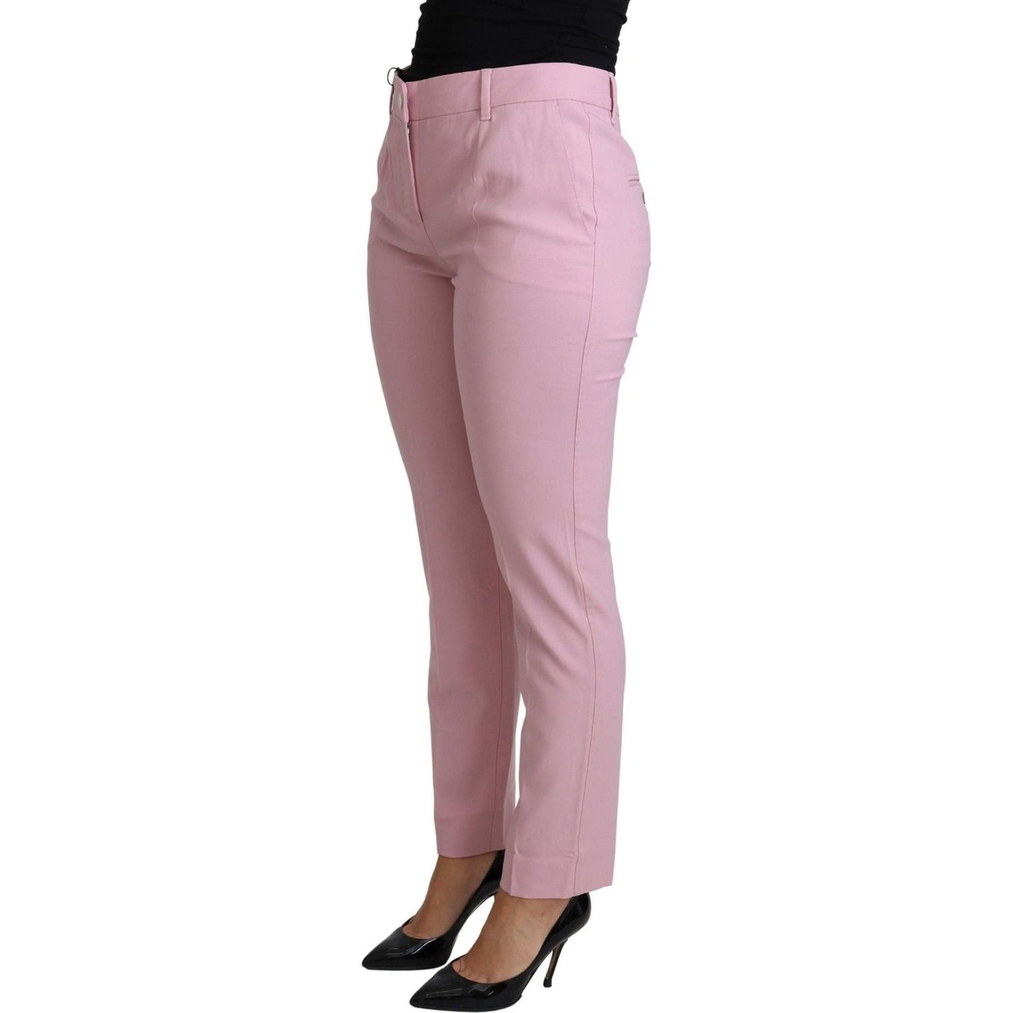 Dolce & Gabbana | Pink Virgin Wool Stretch Tapered Trouser Pants | 319.00 - McRichard Designer Brands
