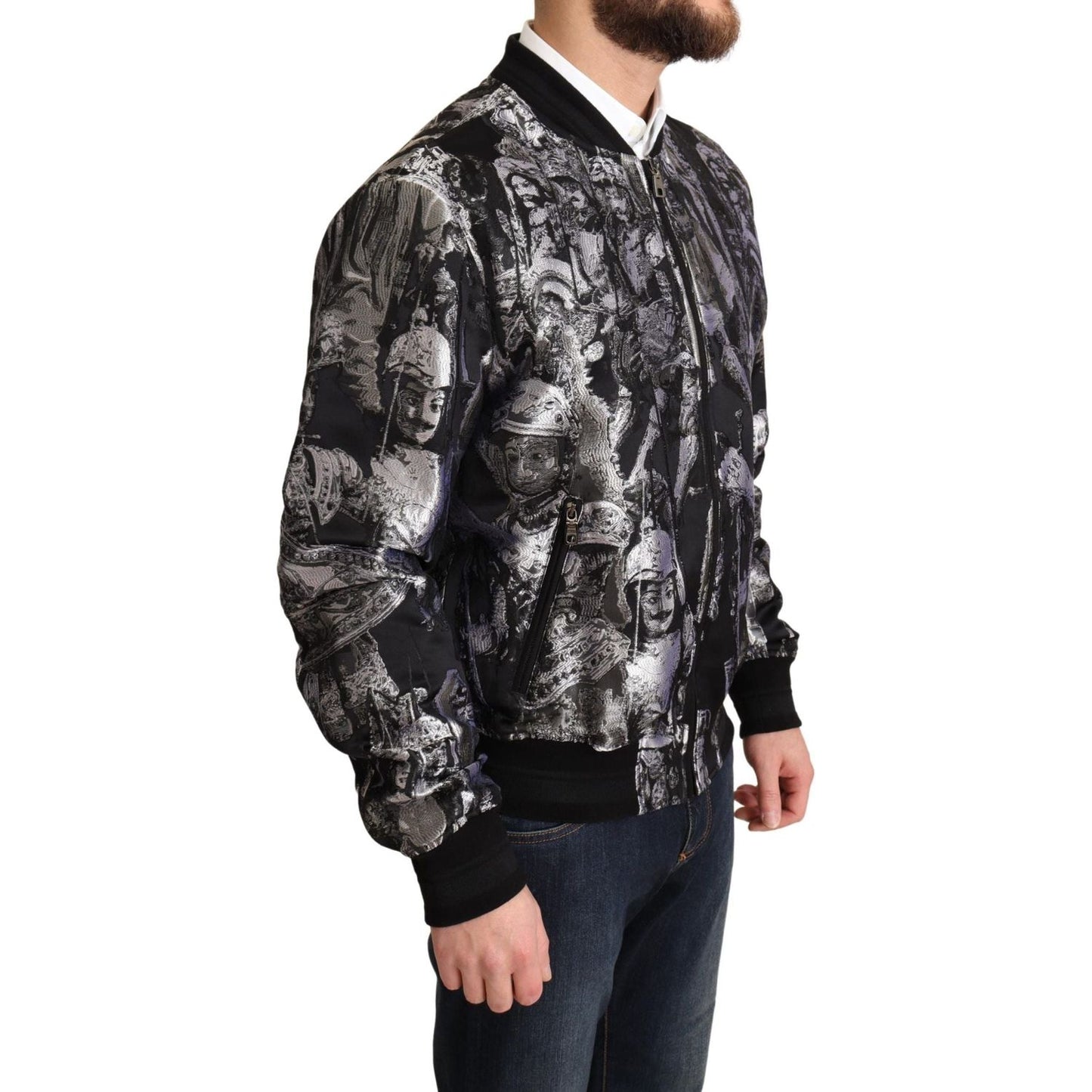 Dolce & Gabbana | Black Silver Puppi Motive Bomber Jacket | 1219.00 - McRichard Designer Brands