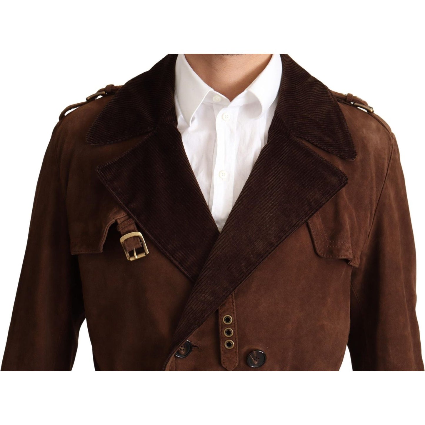 Dolce & Gabbana | Brown Leather Long Trench Coat Men Jacket | McRichard Designer Brands
