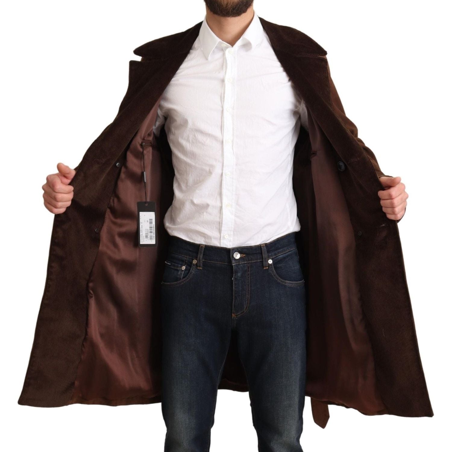 Dolce & Gabbana | Brown Leather Long Trench Coat Men Jacket | McRichard Designer Brands
