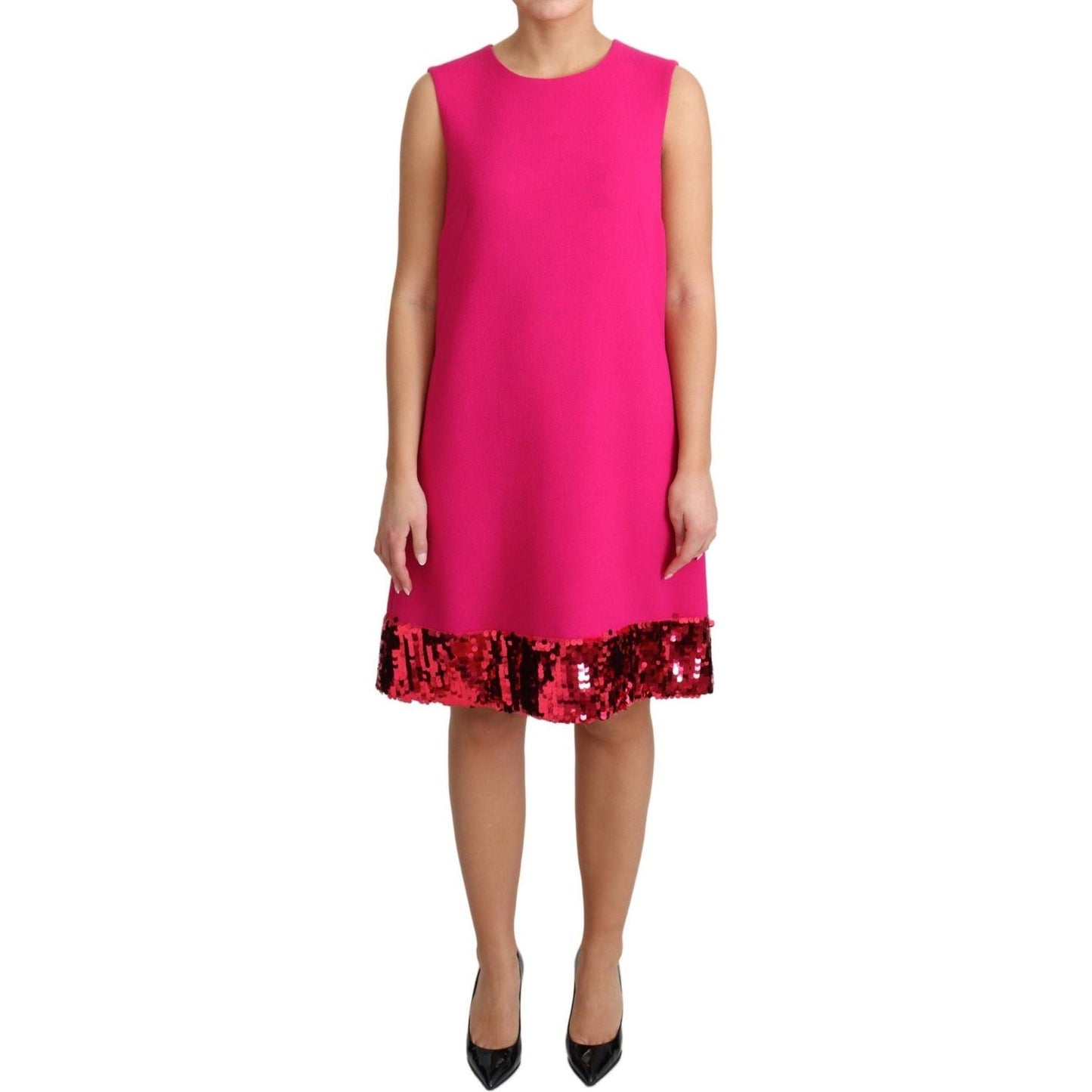 Dolce & Gabbana | Fuchsia Wool Sequin Shift Sleeveless Dress | 639.00 - McRichard Designer Brands