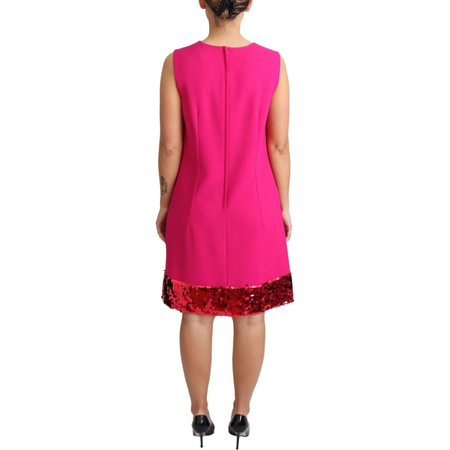 Dolce & Gabbana | Fuchsia Wool Sequin Shift Sleeveless Dress | 639.00 - McRichard Designer Brands