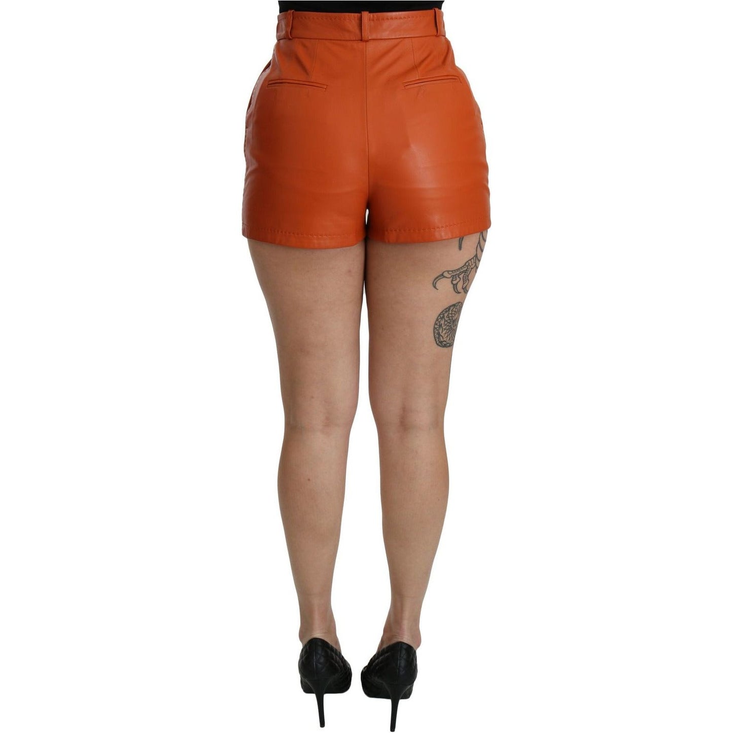 Dolce & Gabbana | Orange Leather High Waist Hot Pants Shorts | McRichard Designer Brands