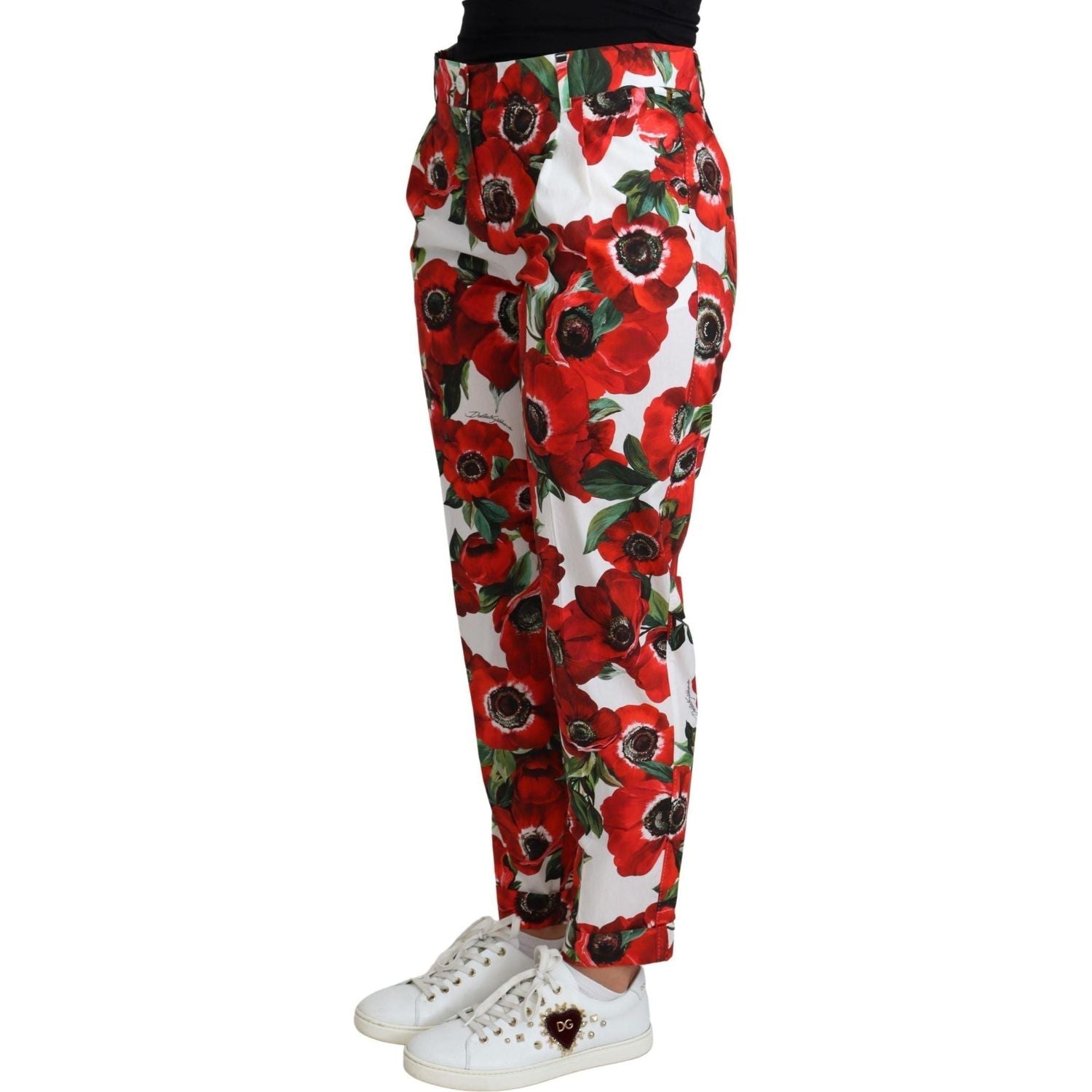Dolce & Gabbana | White Anemone Print Tapered Cotton Trouser Pant | 569.00 - McRichard Designer Brands