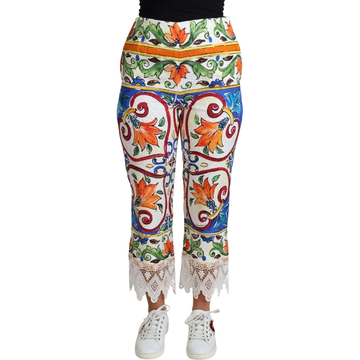 Dolce & Gabbana | Multicolor Majolica Print Trouser  Cotton Pants | 899.00 - McRichard Designer Brands