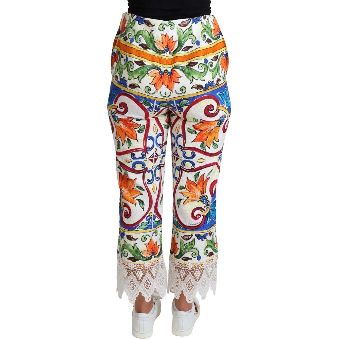 Dolce & Gabbana | Multicolor Majolica Print Trouser  Cotton Pants | 899.00 - McRichard Designer Brands