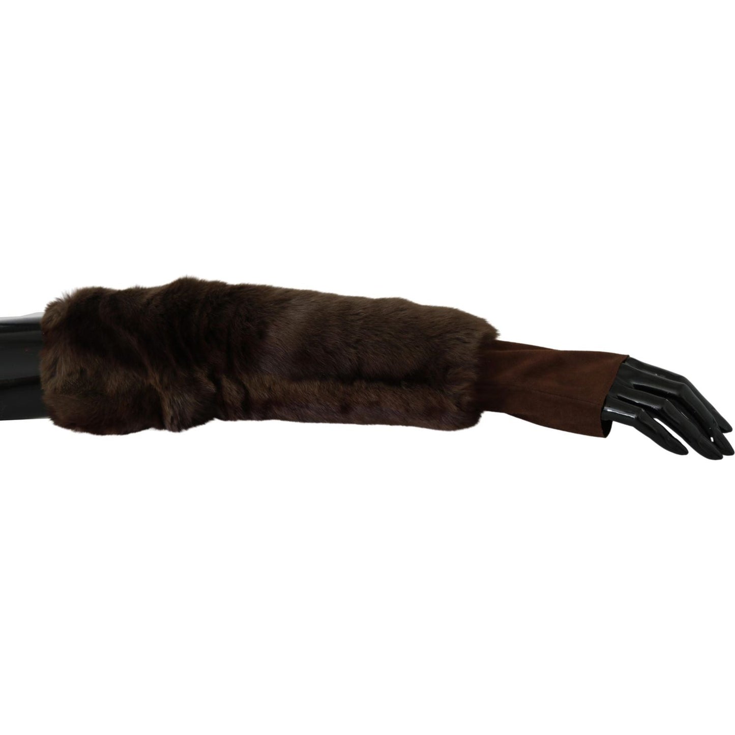 Dolce & Gabbana | Brown Elbow Length Finger Less Fur Gloves | McRichard Designer Brands