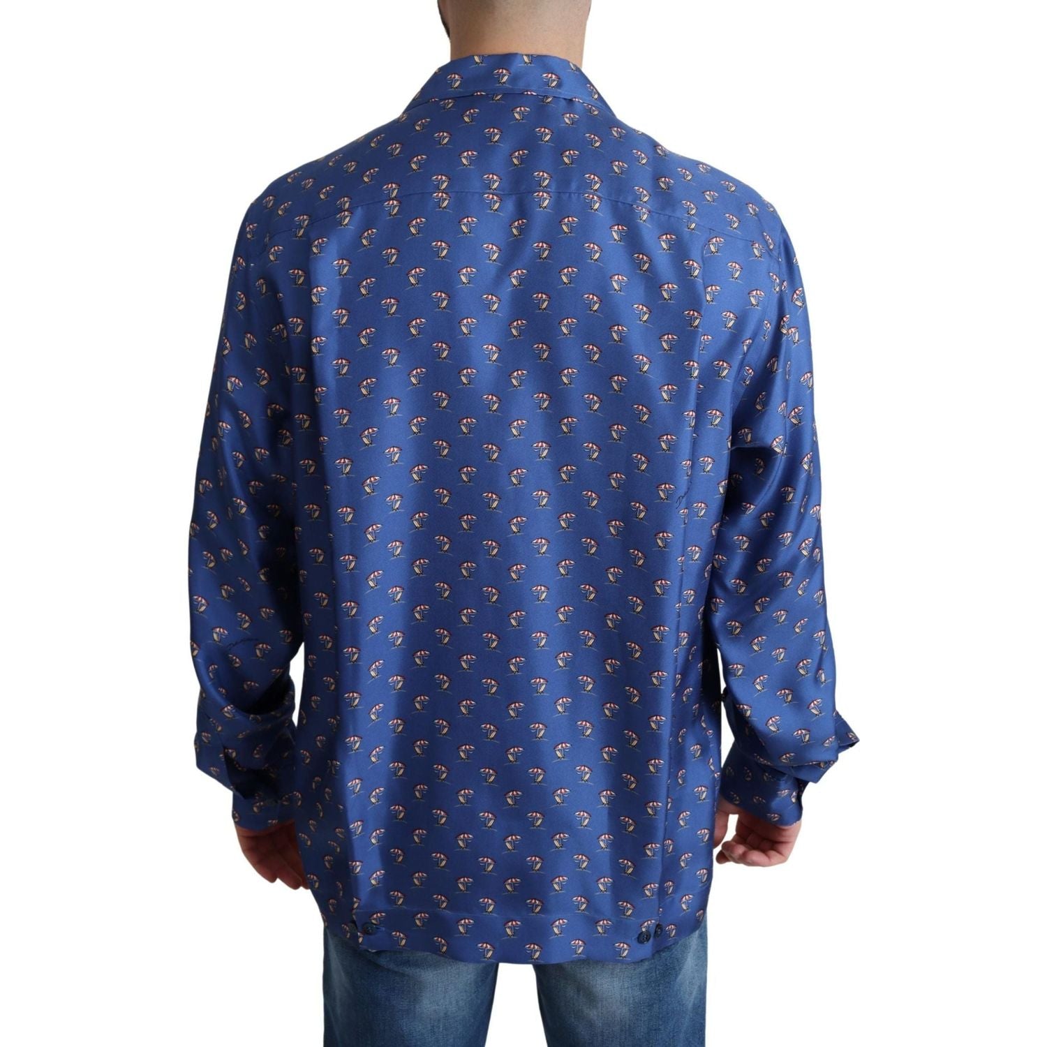 Dolce & Gabbana | Blue Beach Chair Umbrella Print Silk Shirt | 559.00 - McRichard Designer Brands