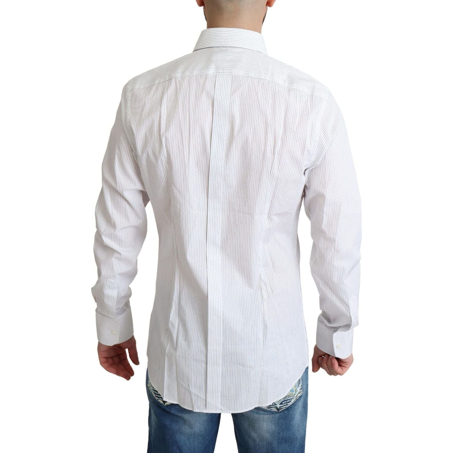 Dolce & Gabbana | White Stripes Cotton Formal Dress Shirt | 209.00 - McRichard Designer Brands