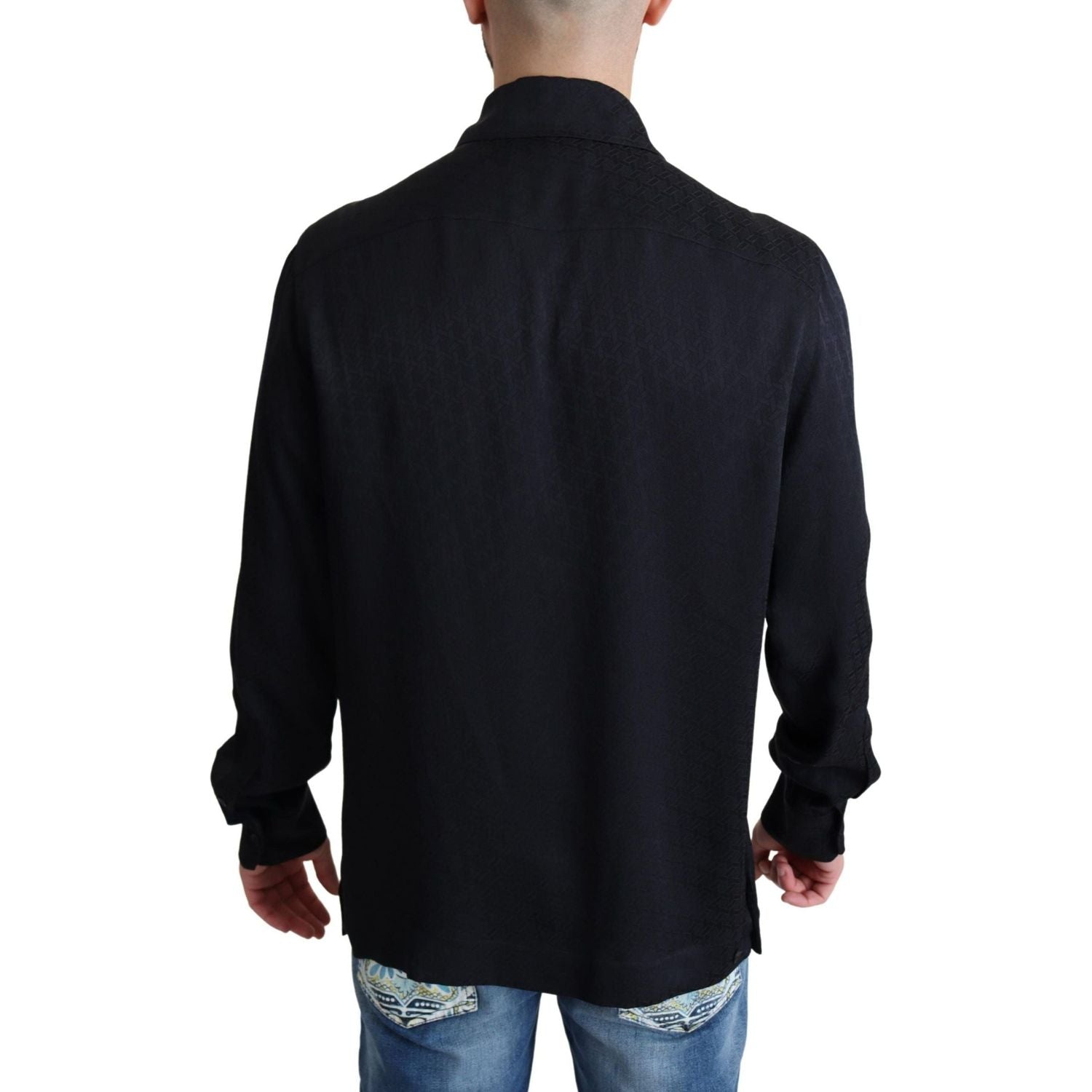 Dolce & Gabbana | Black Jacquard Silk Casual Button Down Shirt | 479.00 - McRichard Designer Brands