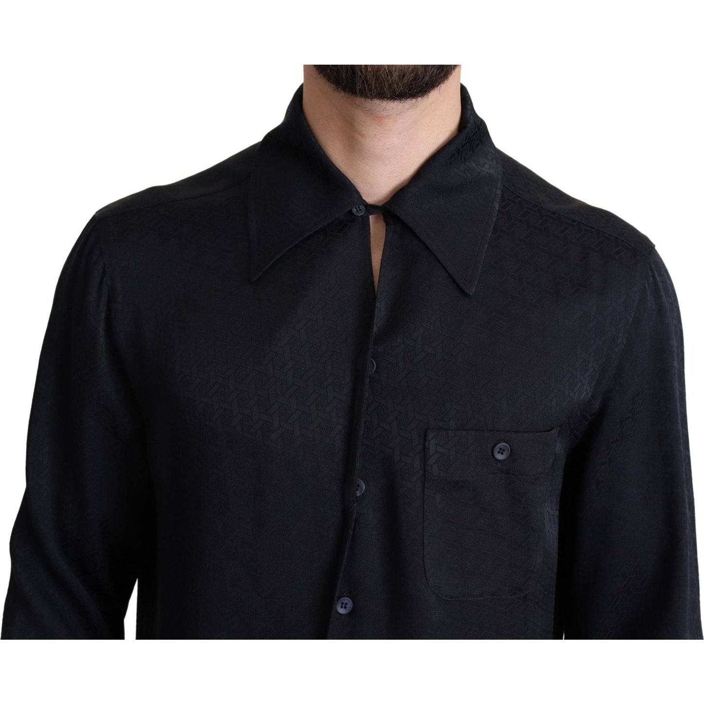 Dolce & Gabbana | Black Jacquard Silk Casual Button Down Shirt | 479.00 - McRichard Designer Brands