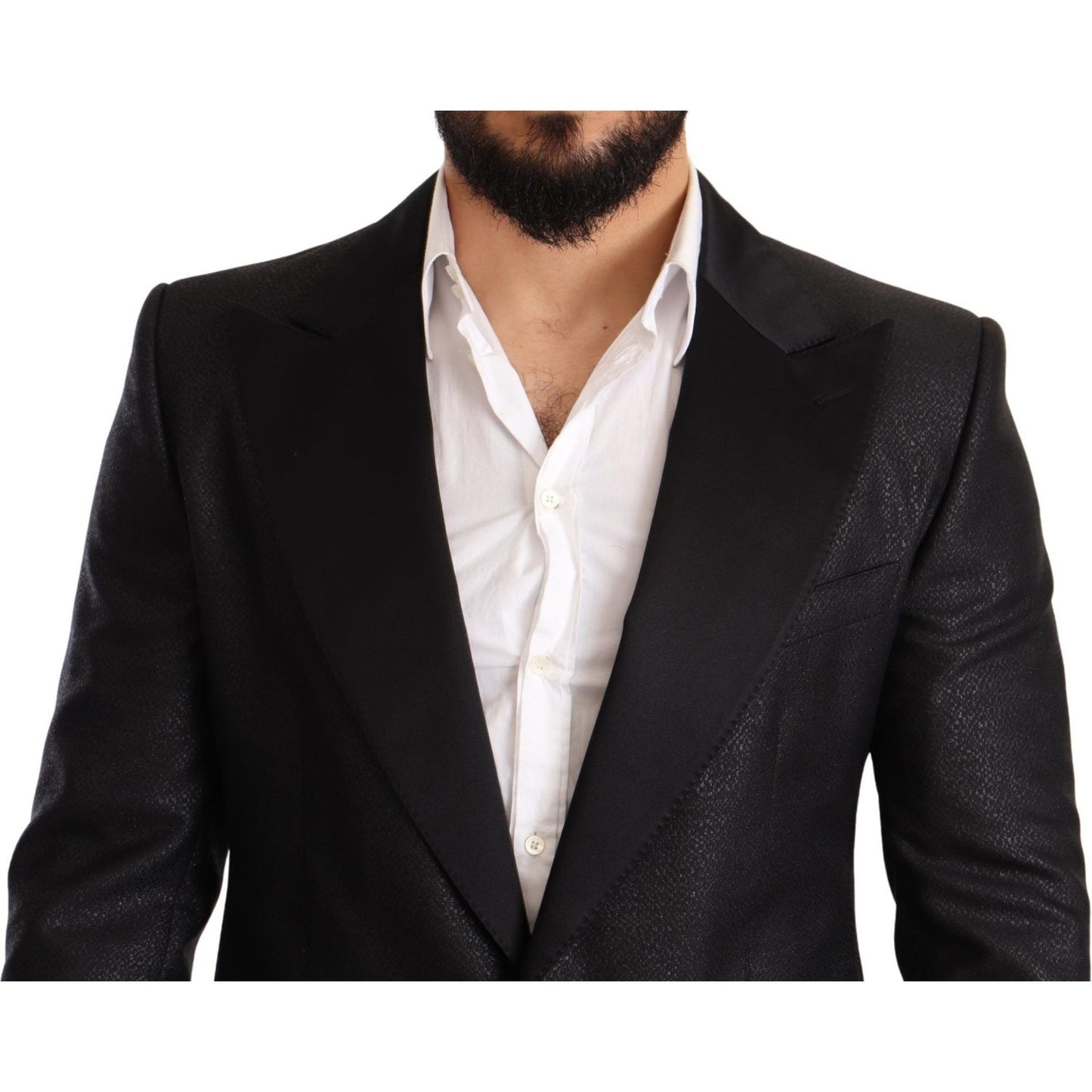 Dolce & Gabbana | Black Metallic Slim Jacket Tuxedo Blazer | McRichard Designer Brands
