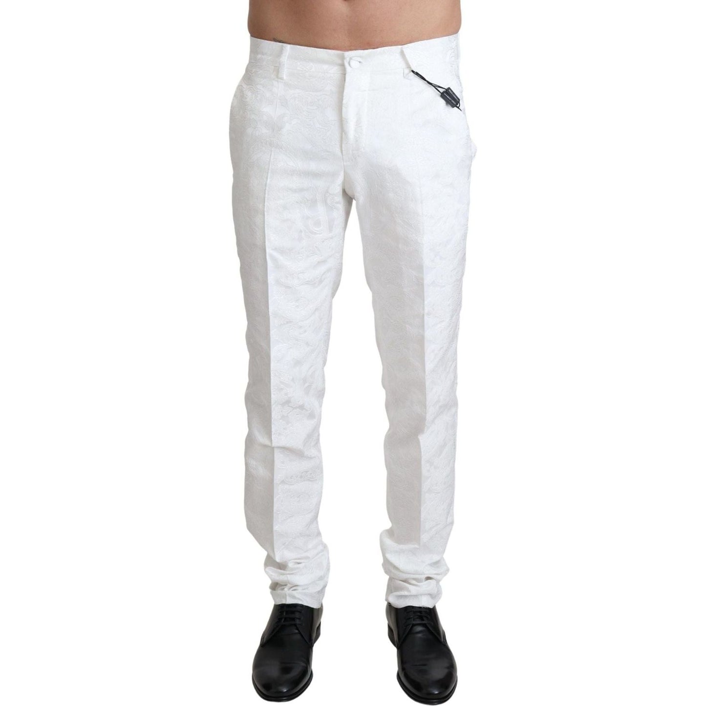Dolce & Gabbana | White Brocade Jaquard Dress Trouser Pants | 479.00 - McRichard Designer Brands