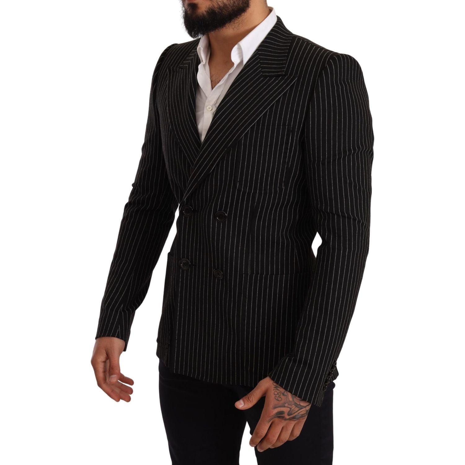Dolce & Gabbana | Black White Striped Slim Fit Coat Blazer | McRichard Designer Brands