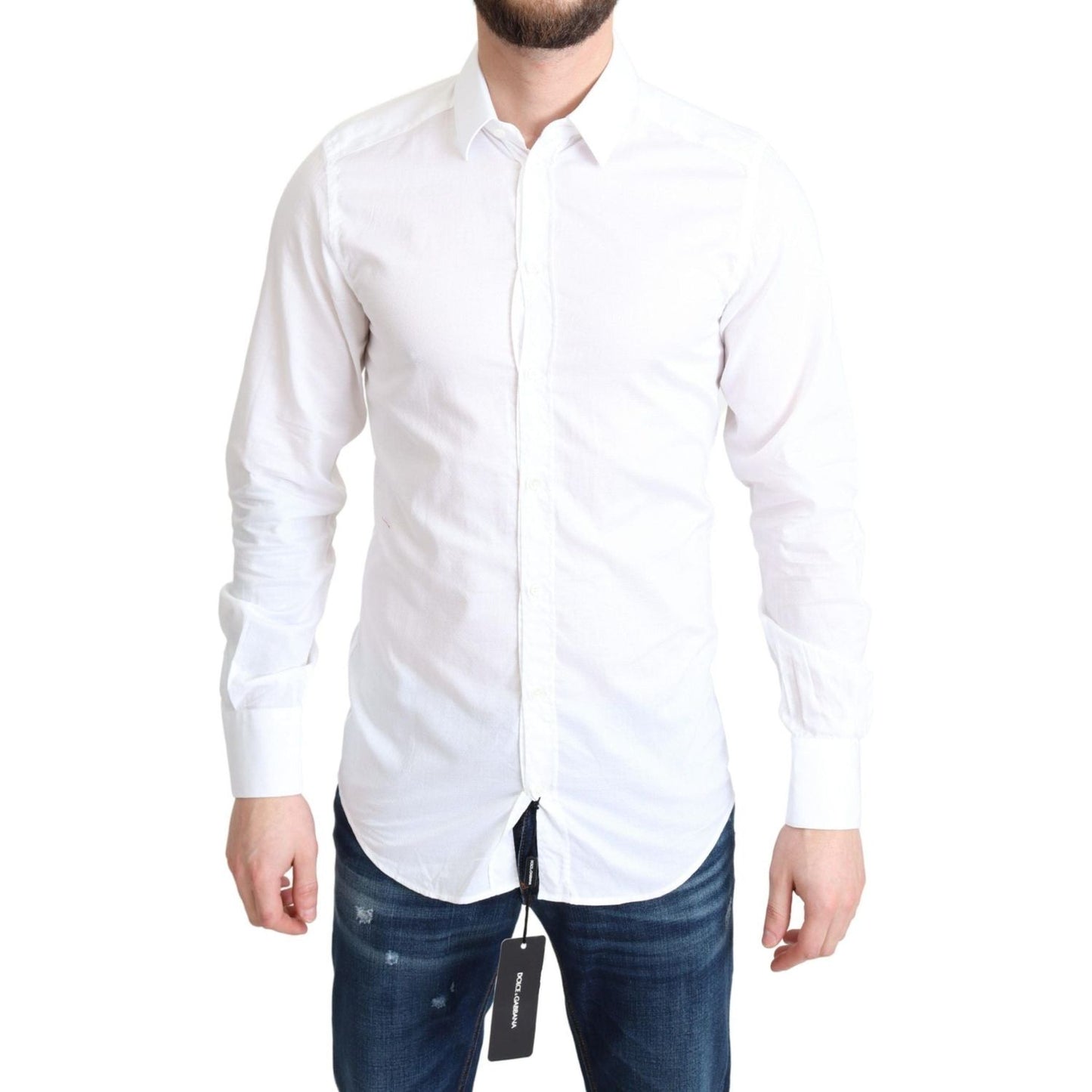 Dolce & Gabbana | White Cotton Long Sleeves Formal Shirt | 299.00 - McRichard Designer Brands